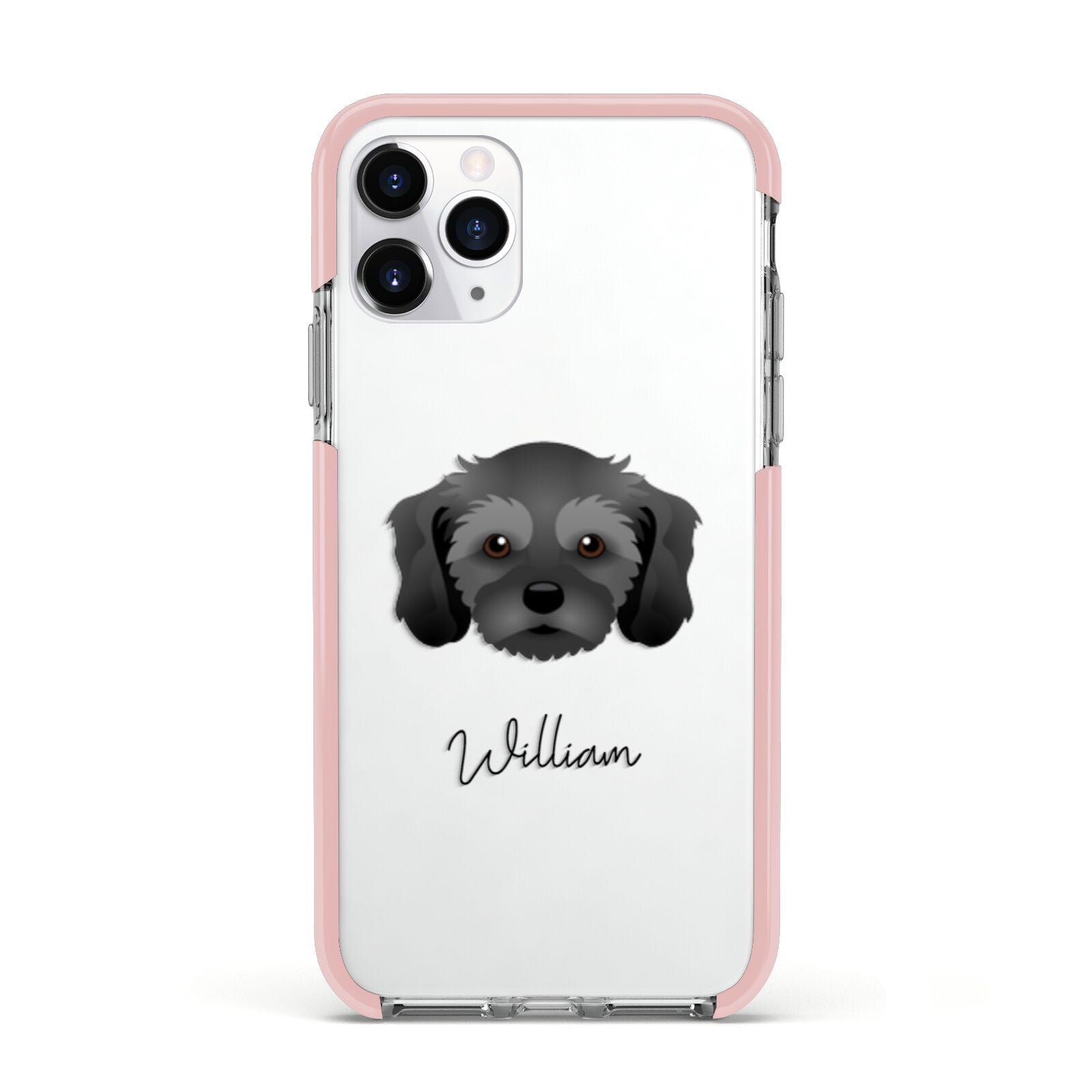 Cavachon Personalised Apple iPhone 11 Pro in Silver with Pink Impact Case