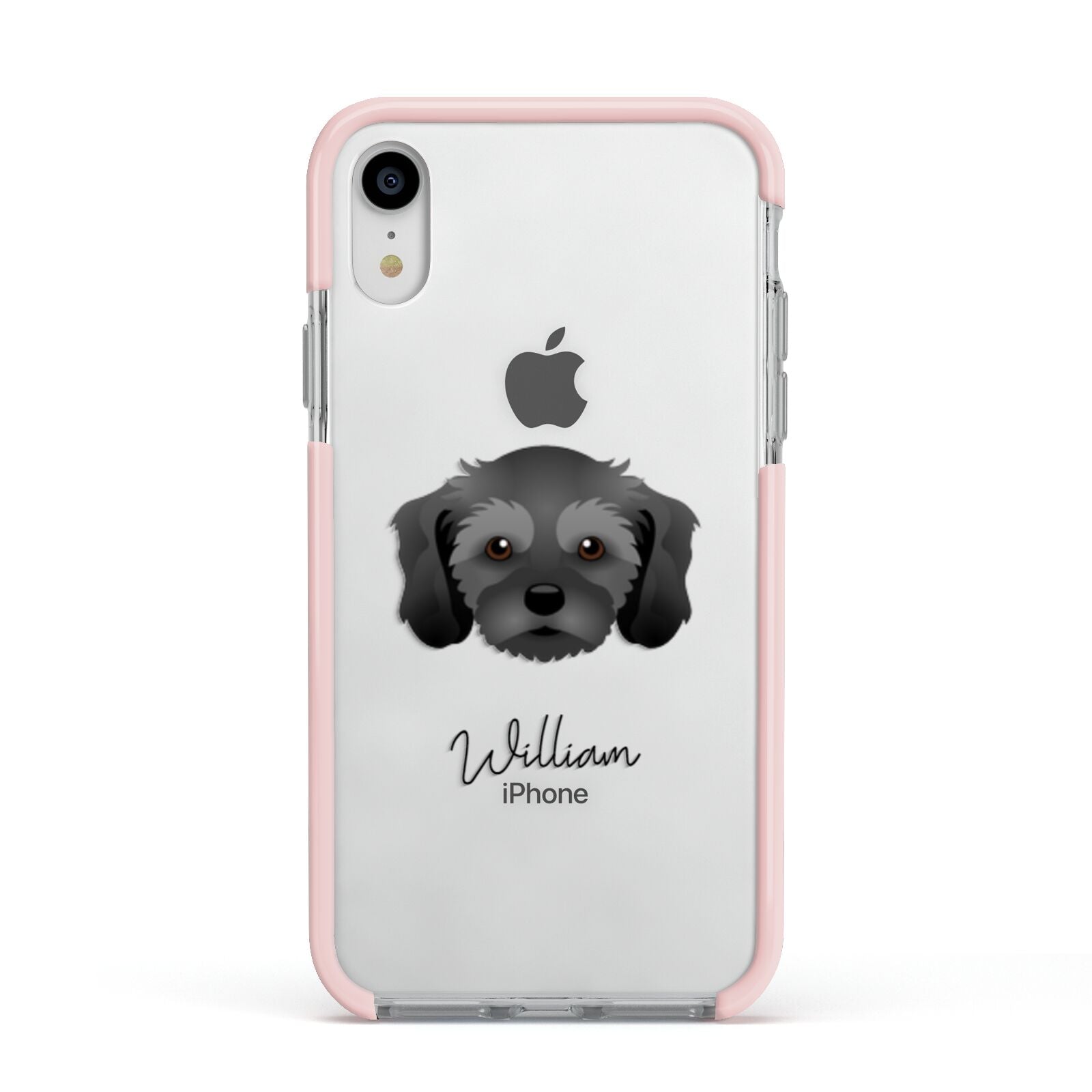 Cavachon Personalised Apple iPhone XR Impact Case Pink Edge on Silver Phone