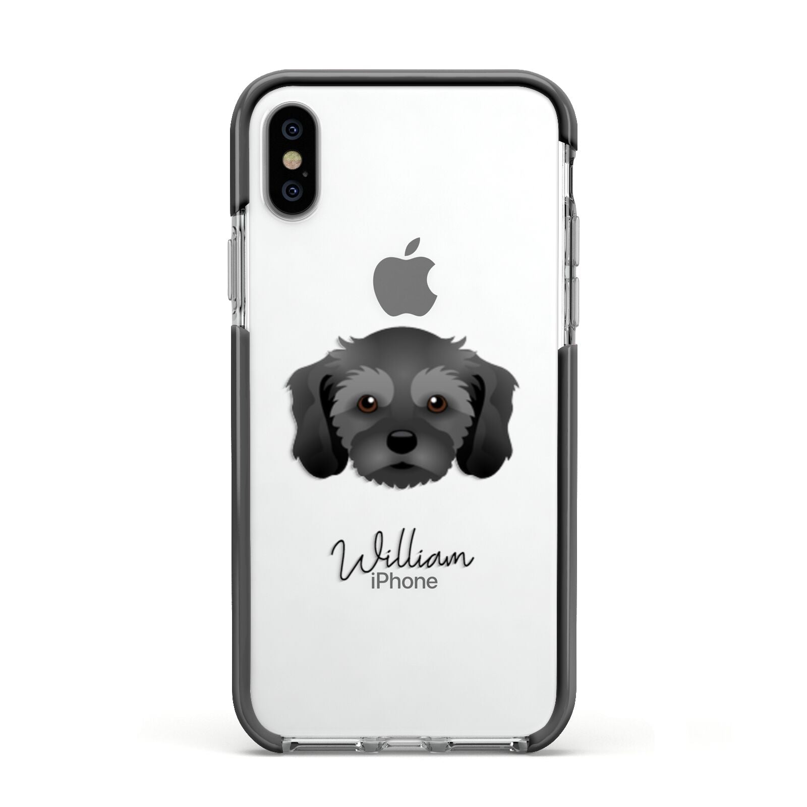 Cavachon Personalised Apple iPhone Xs Impact Case Black Edge on Silver Phone