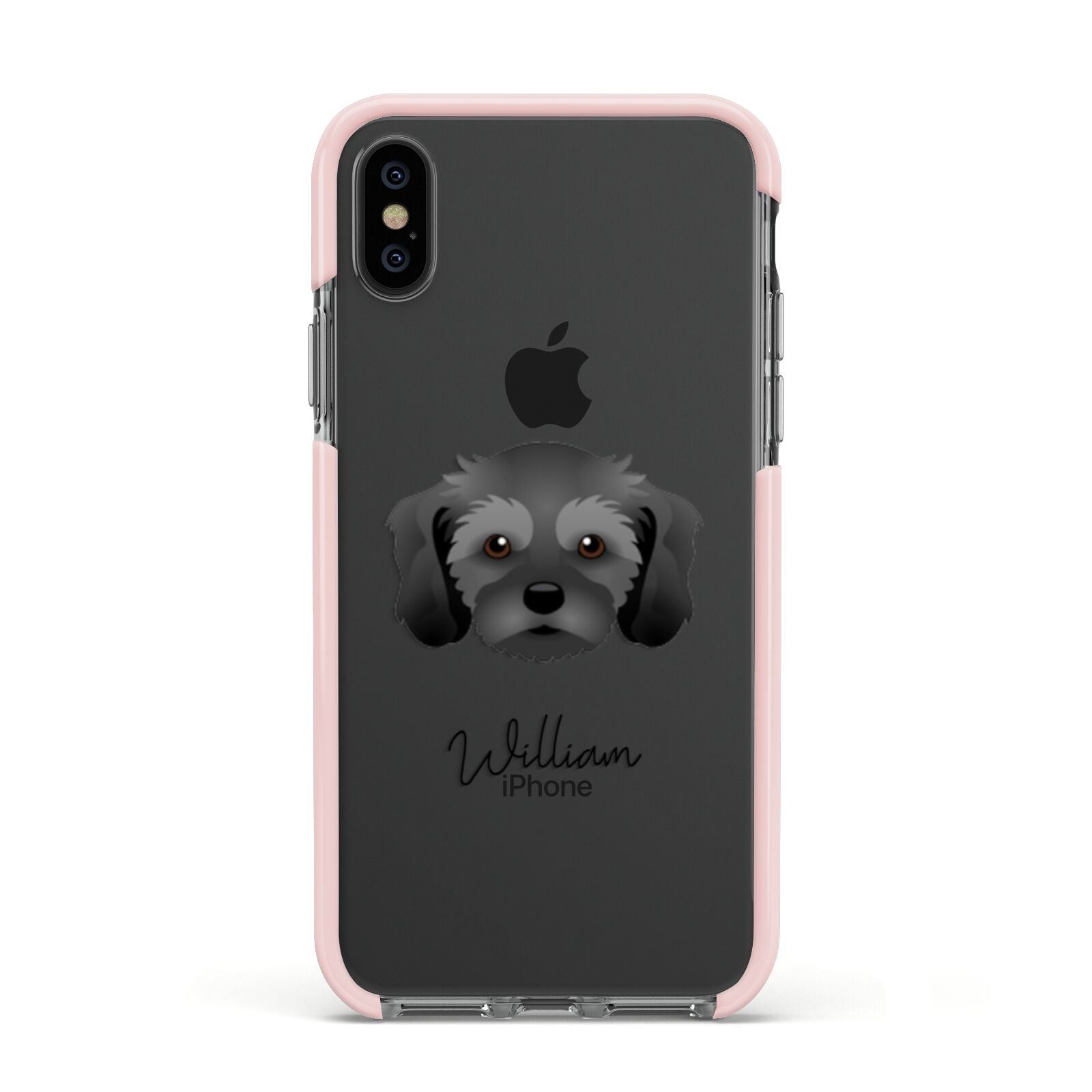 Cavachon Personalised Apple iPhone Xs Impact Case Pink Edge on Black Phone