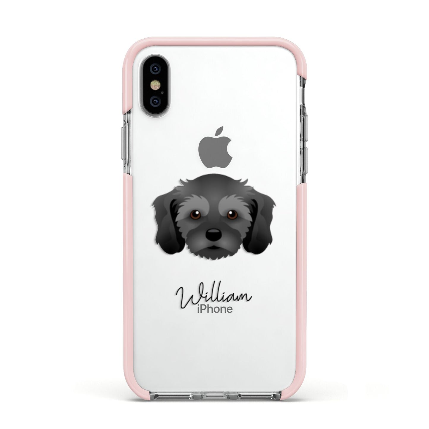 Cavachon Personalised Apple iPhone Xs Impact Case Pink Edge on Silver Phone