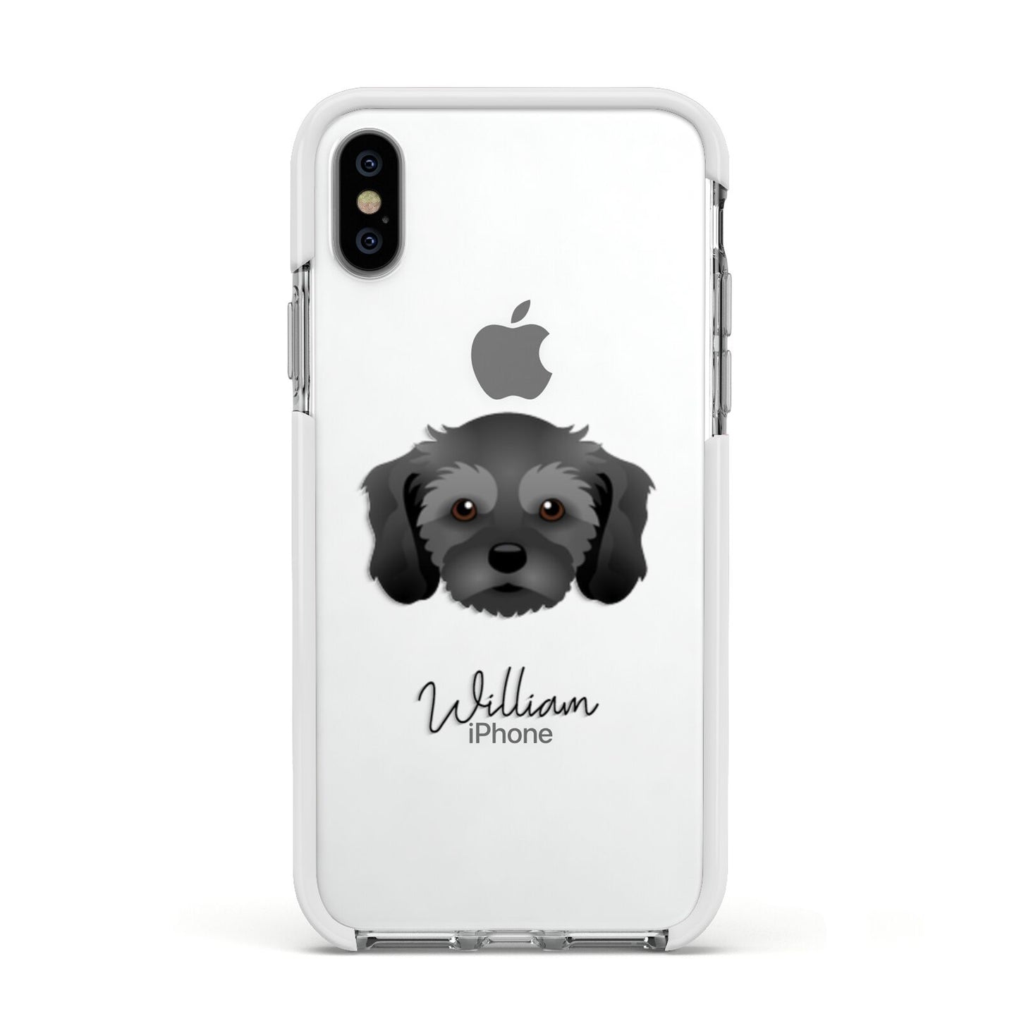 Cavachon Personalised Apple iPhone Xs Impact Case White Edge on Silver Phone