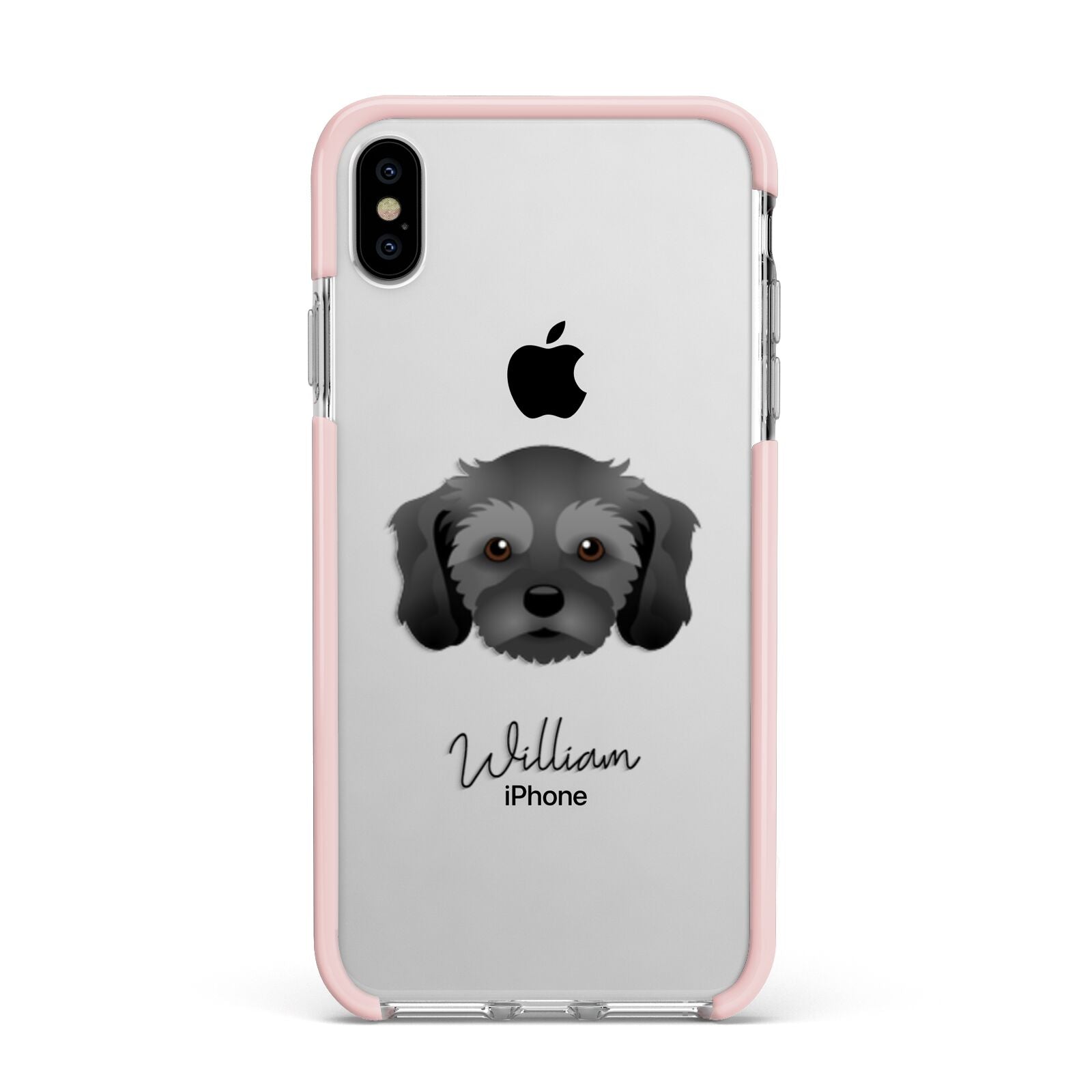 Cavachon Personalised Apple iPhone Xs Max Impact Case Pink Edge on Silver Phone