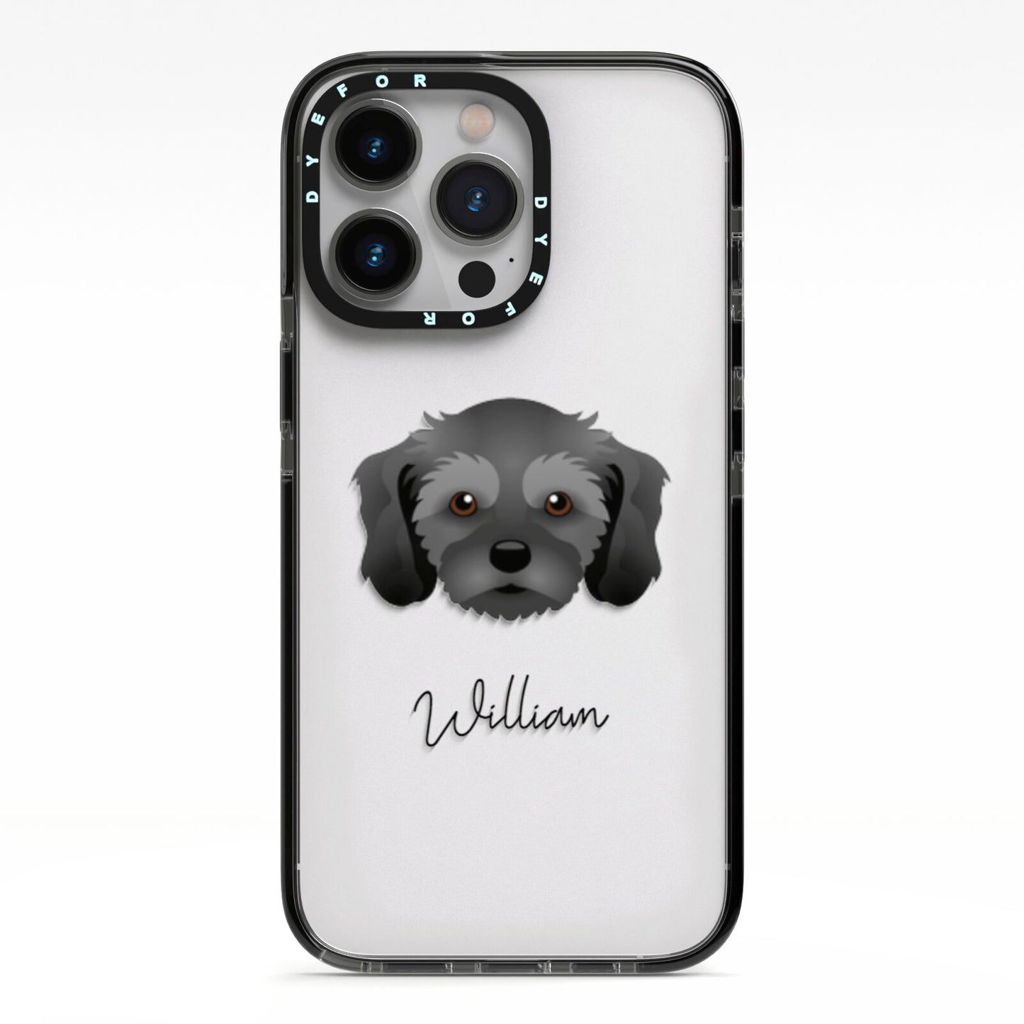 Cavachon Personalised iPhone 13 Pro Black Impact Case on Silver phone