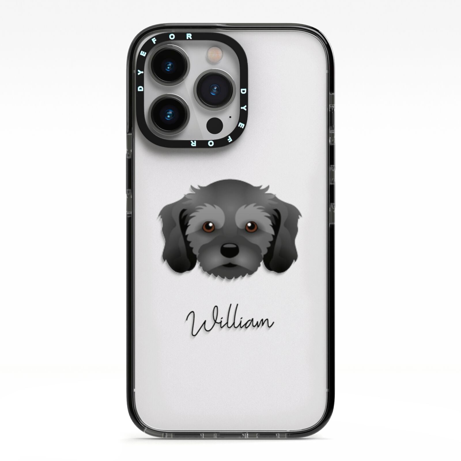 Cavachon Personalised iPhone 13 Pro Black Impact Case on Silver phone