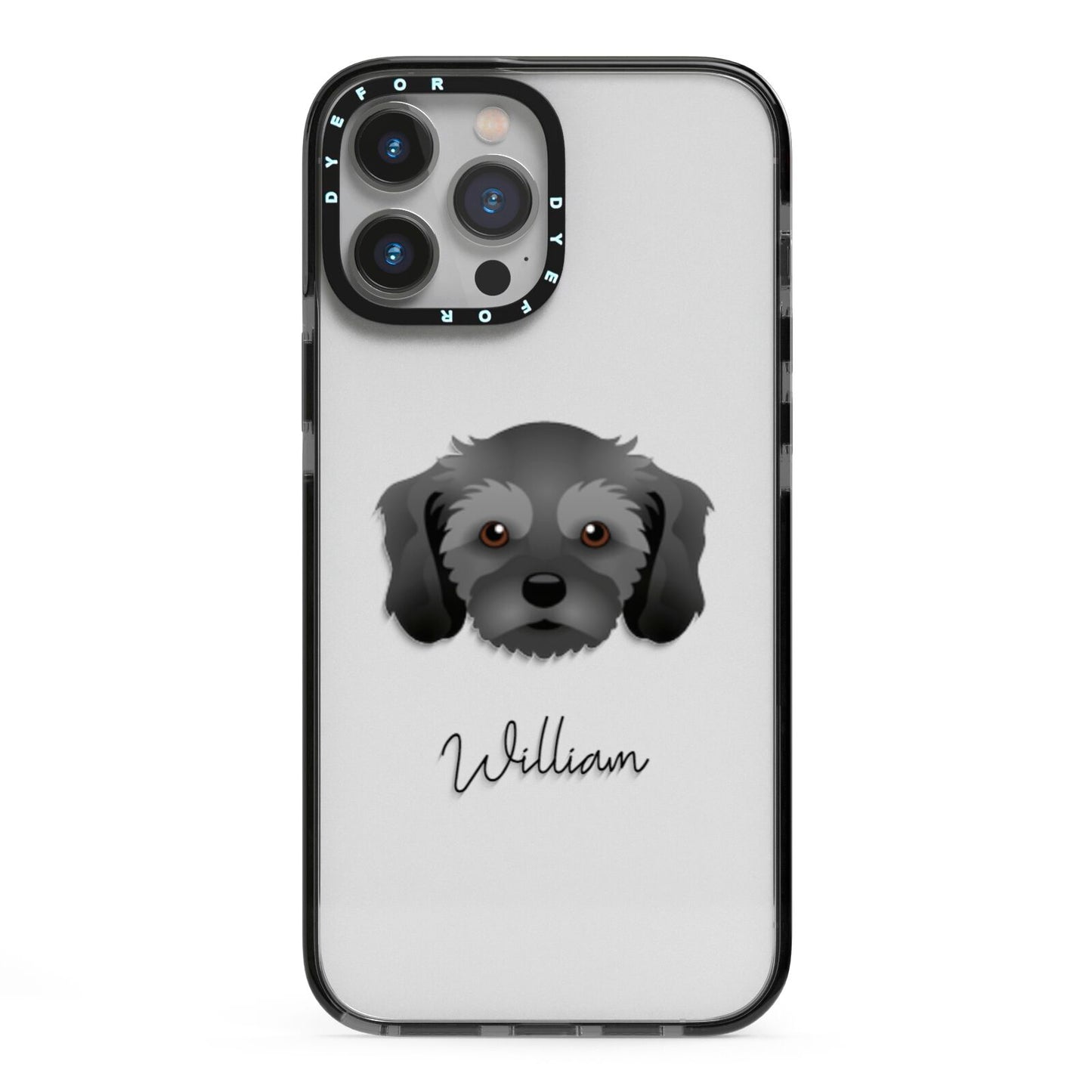Cavachon Personalised iPhone 13 Pro Max Black Impact Case on Silver phone