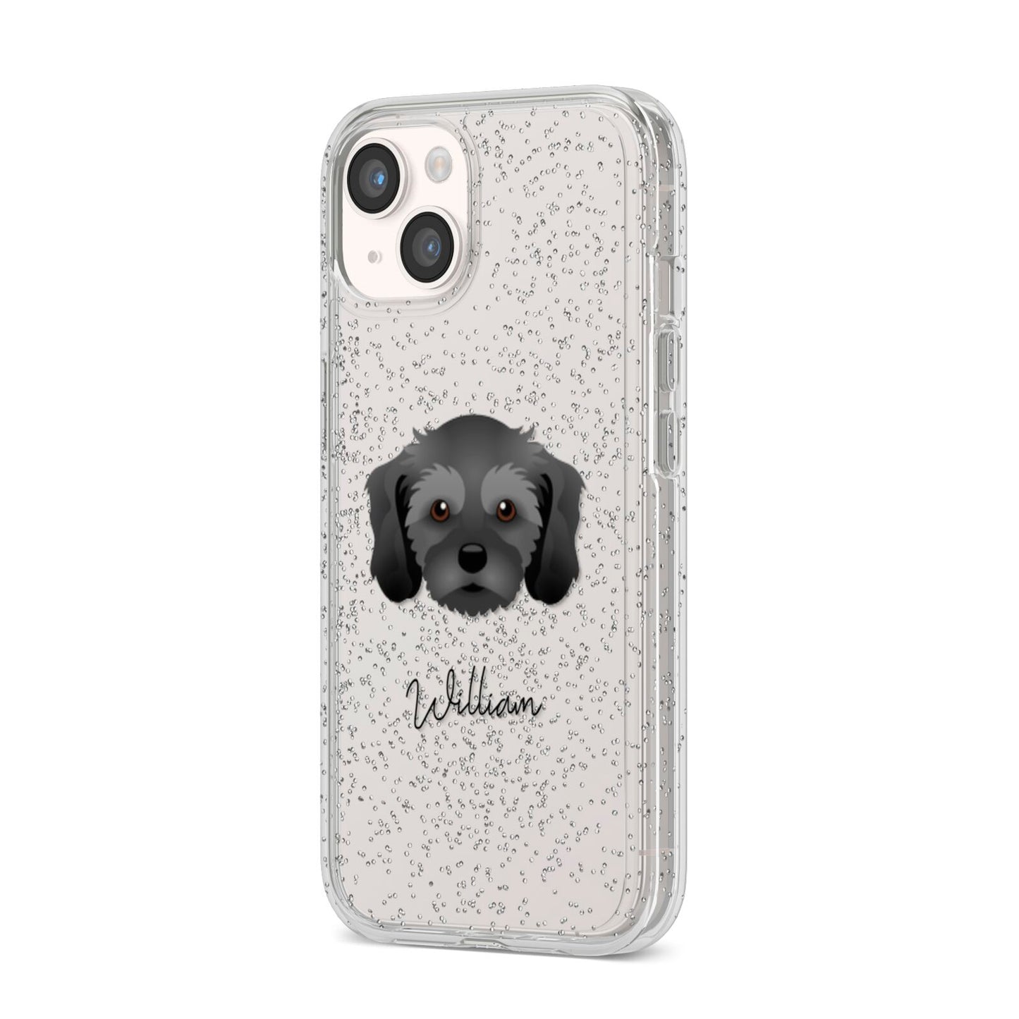 Cavachon Personalised iPhone 14 Glitter Tough Case Starlight Angled Image