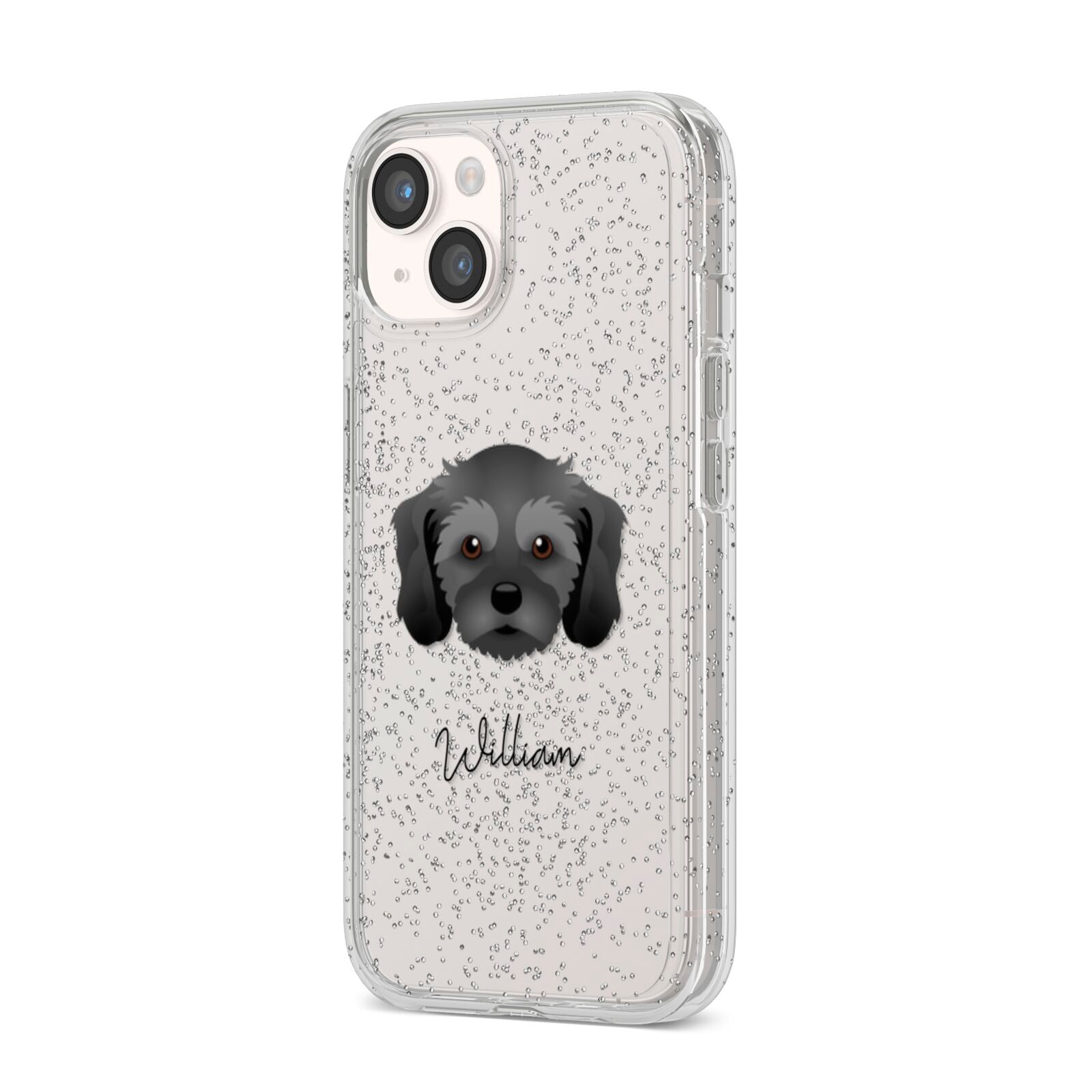 Cavachon Personalised iPhone 14 Glitter Tough Case Starlight Angled Image