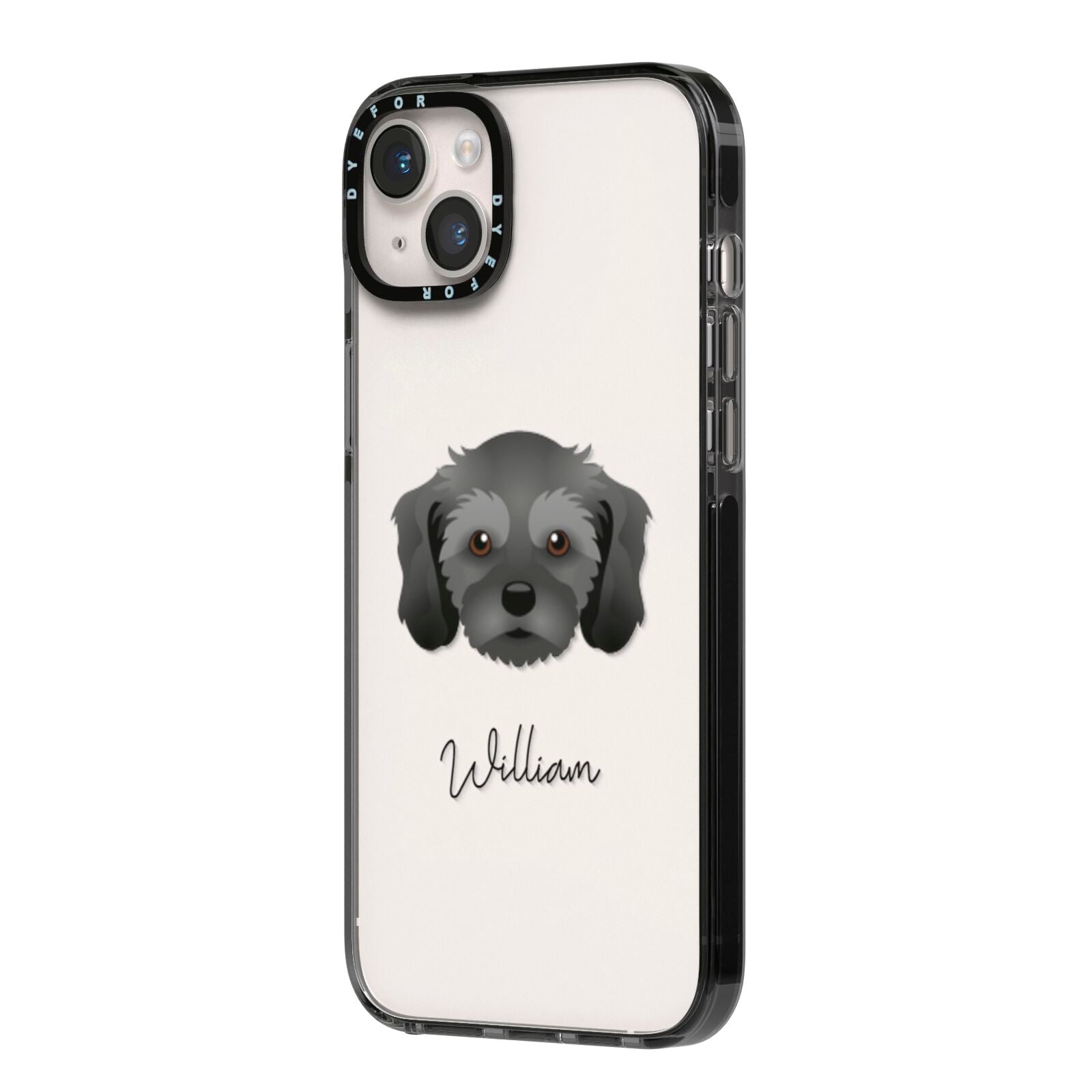 Cavachon Personalised iPhone 14 Plus Black Impact Case Side Angle on Silver phone