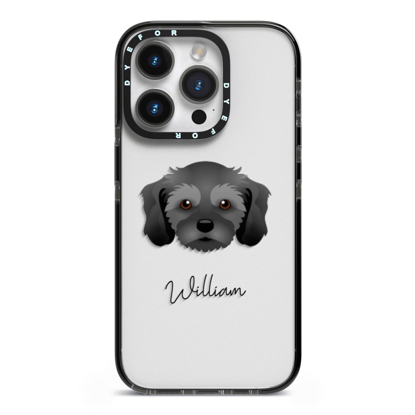 Cavachon Personalised iPhone 14 Pro Black Impact Case on Silver phone