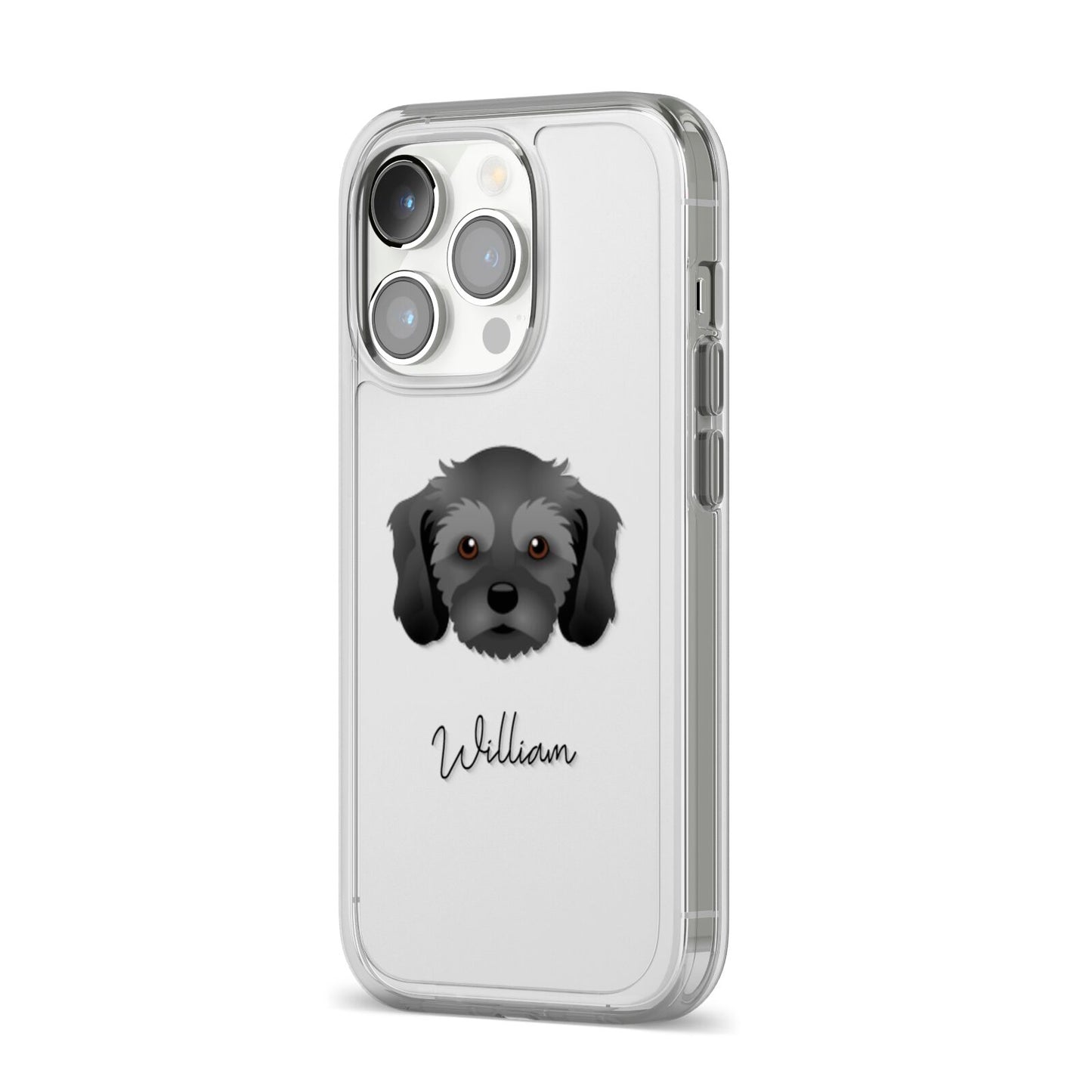 Cavachon Personalised iPhone 14 Pro Clear Tough Case Silver Angled Image
