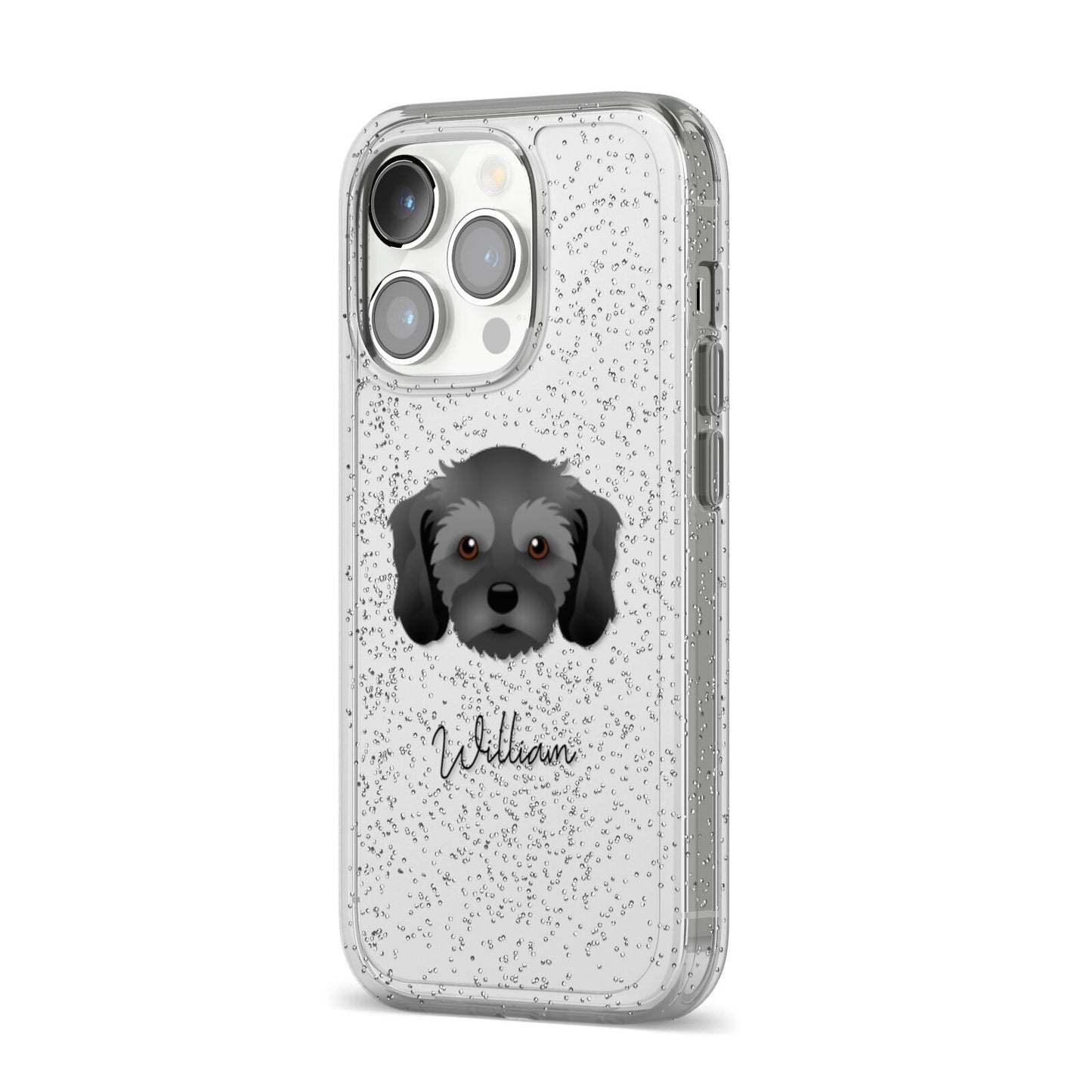Cavachon Personalised iPhone 14 Pro Glitter Tough Case Silver Angled Image