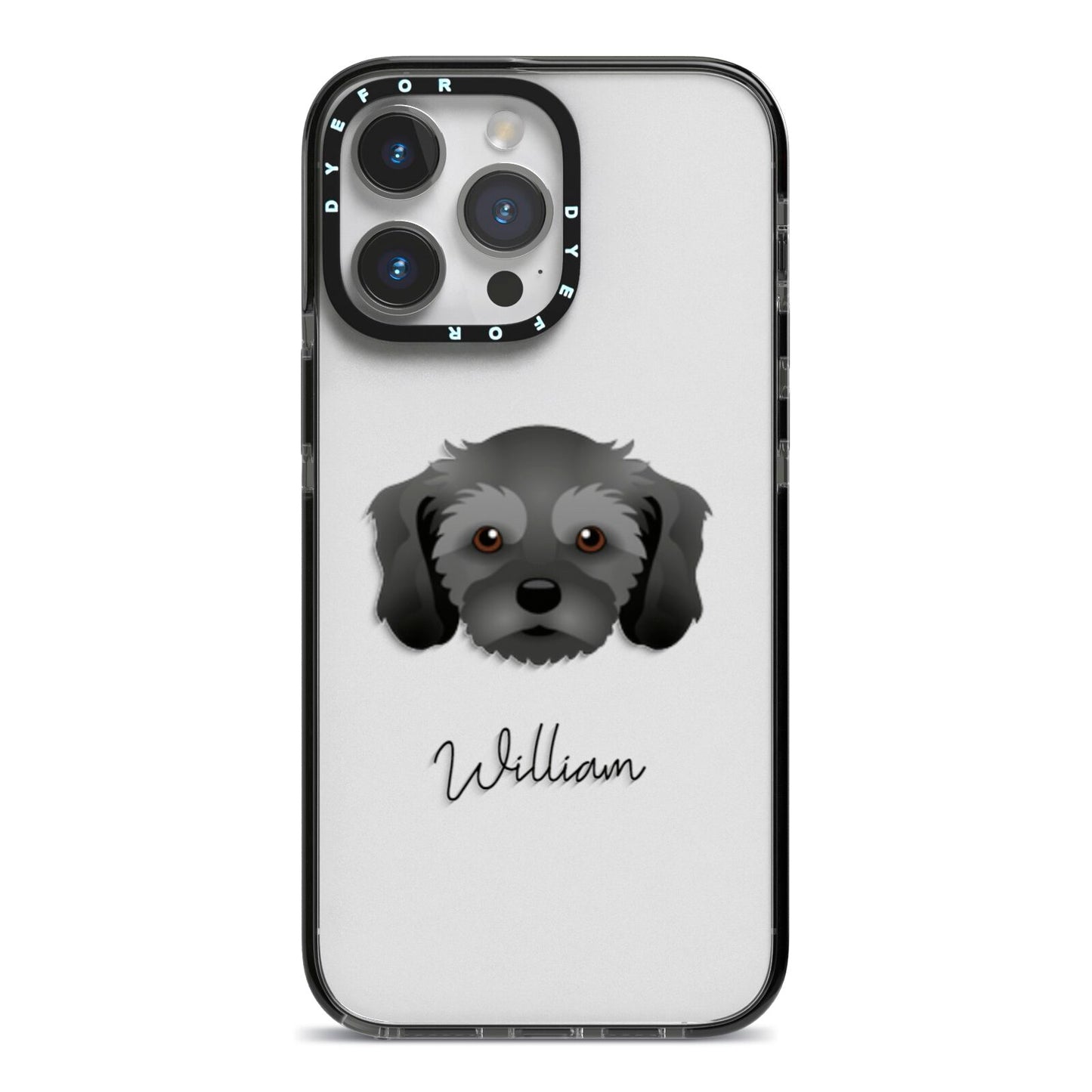 Cavachon Personalised iPhone 14 Pro Max Black Impact Case on Silver phone