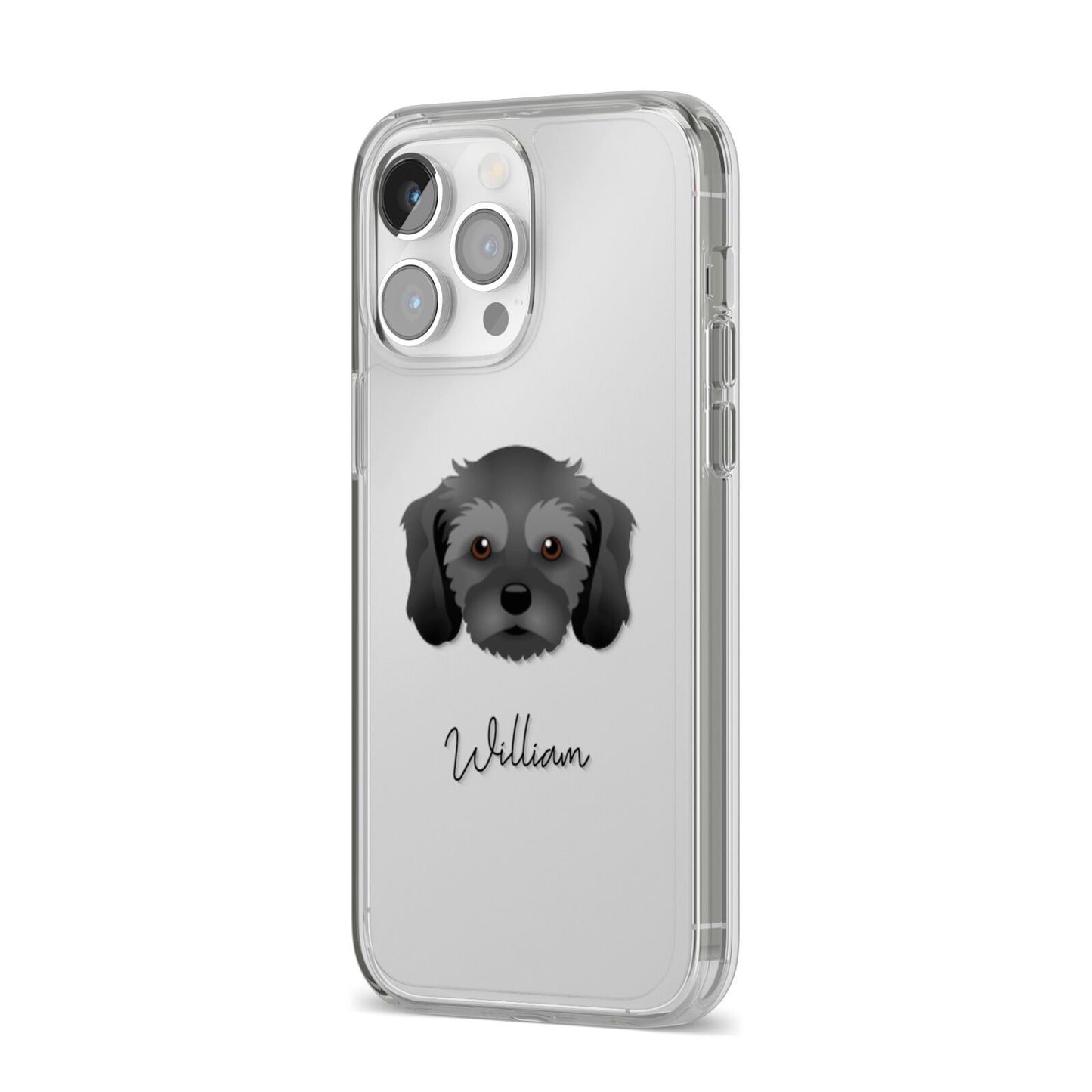 Cavachon Personalised iPhone 14 Pro Max Clear Tough Case Silver Angled Image