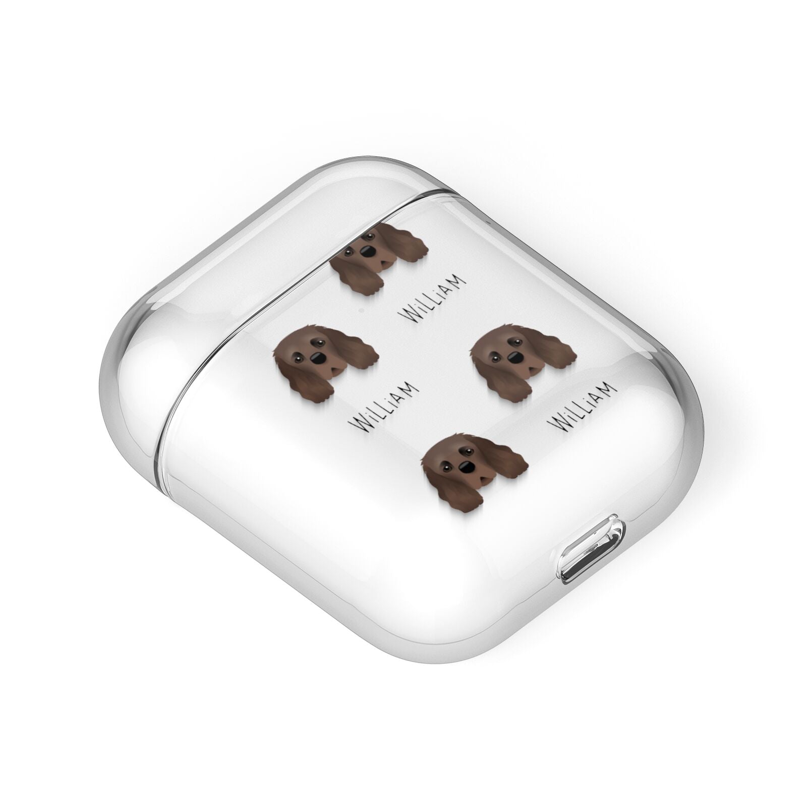 Cavalier King Charles Spaniel Icon with Name AirPods Case Laid Flat