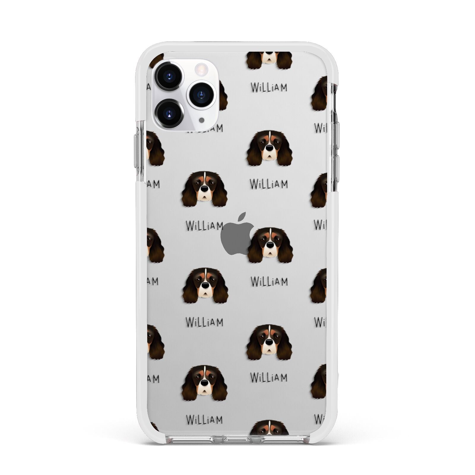 Cavalier King Charles Spaniel Icon with Name Apple iPhone 11 Pro Max in Silver with White Impact Case