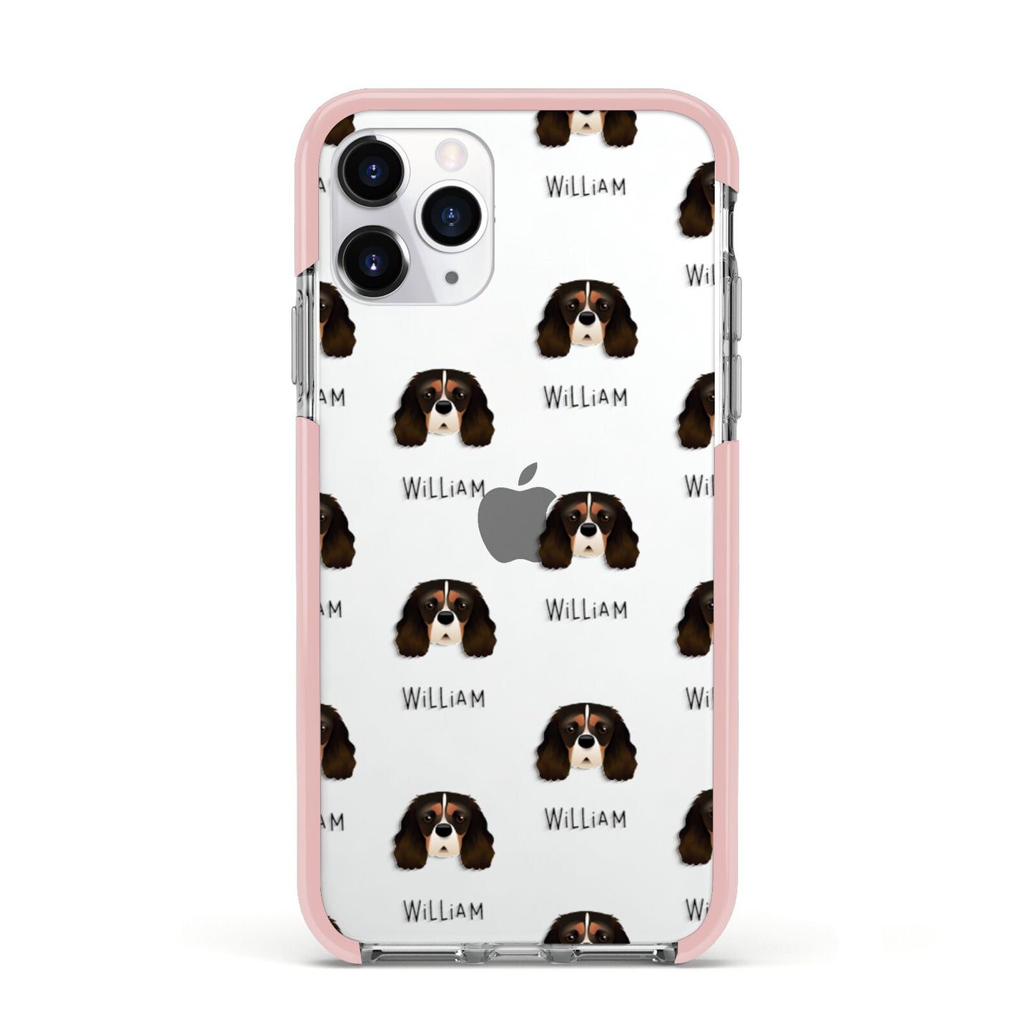 Cavalier King Charles Spaniel Icon with Name Apple iPhone 11 Pro in Silver with Pink Impact Case