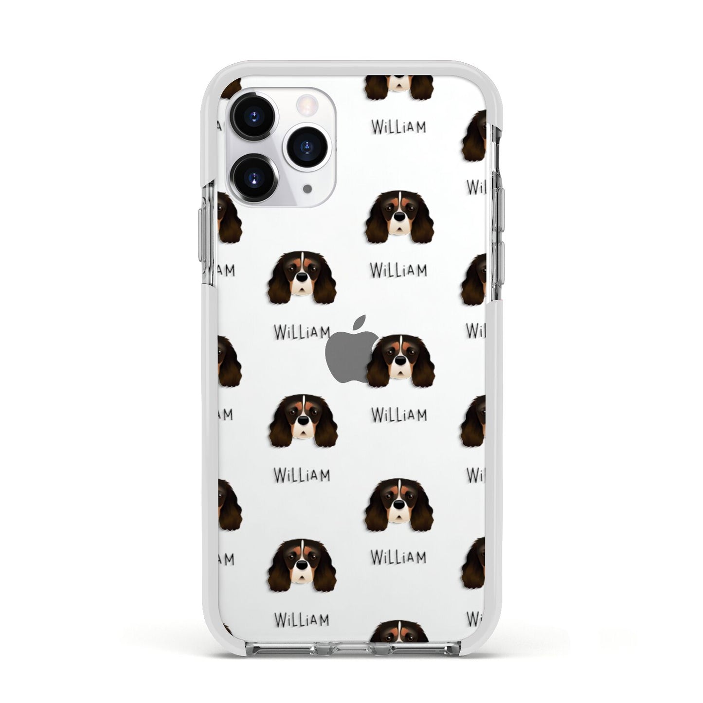 Cavalier King Charles Spaniel Icon with Name Apple iPhone 11 Pro in Silver with White Impact Case