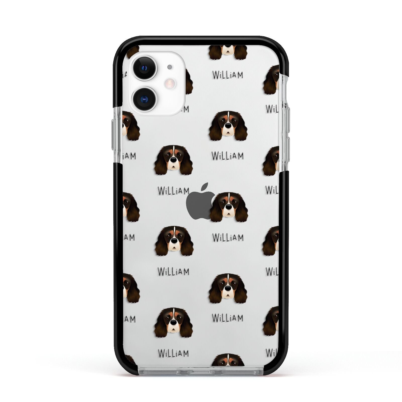 Cavalier King Charles Spaniel Icon with Name Apple iPhone 11 in White with Black Impact Case