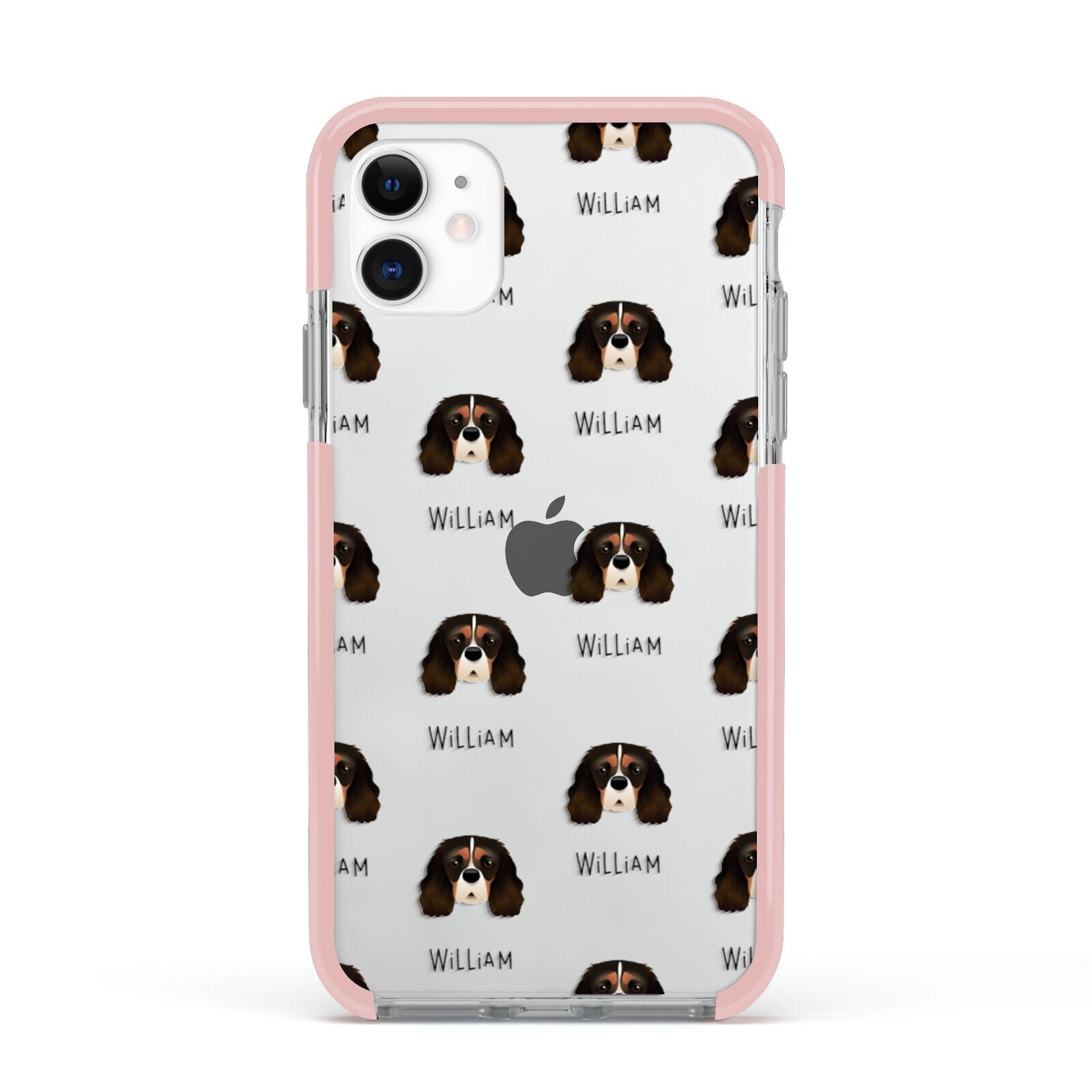 Cavalier King Charles Spaniel Icon with Name Apple iPhone 11 in White with Pink Impact Case