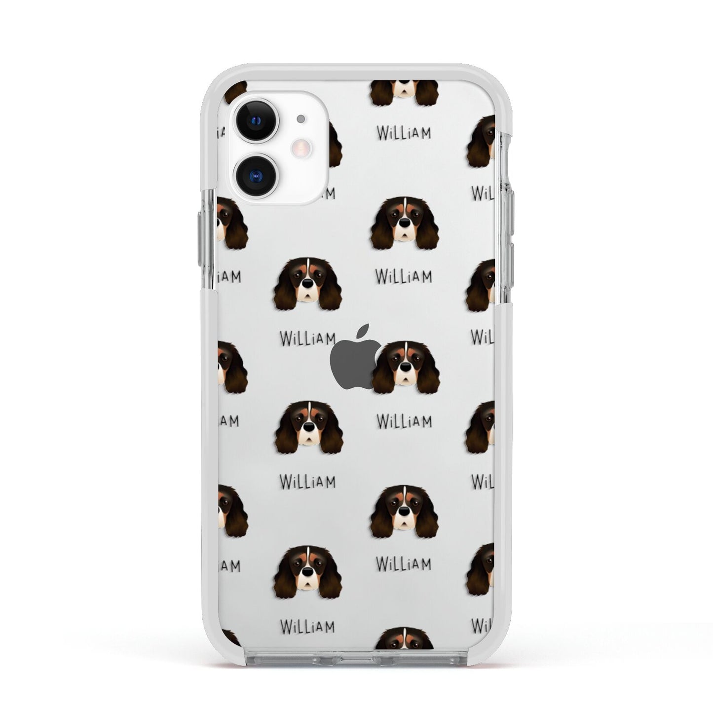 Cavalier King Charles Spaniel Icon with Name Apple iPhone 11 in White with White Impact Case