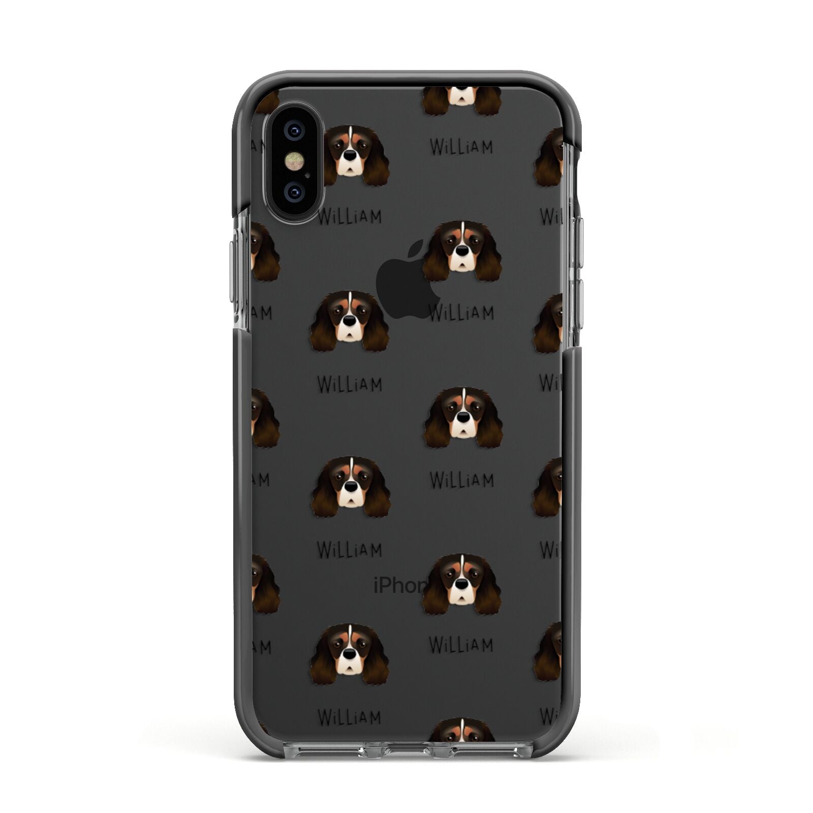 Cavalier King Charles Spaniel Icon with Name Apple iPhone Xs Impact Case Black Edge on Black Phone