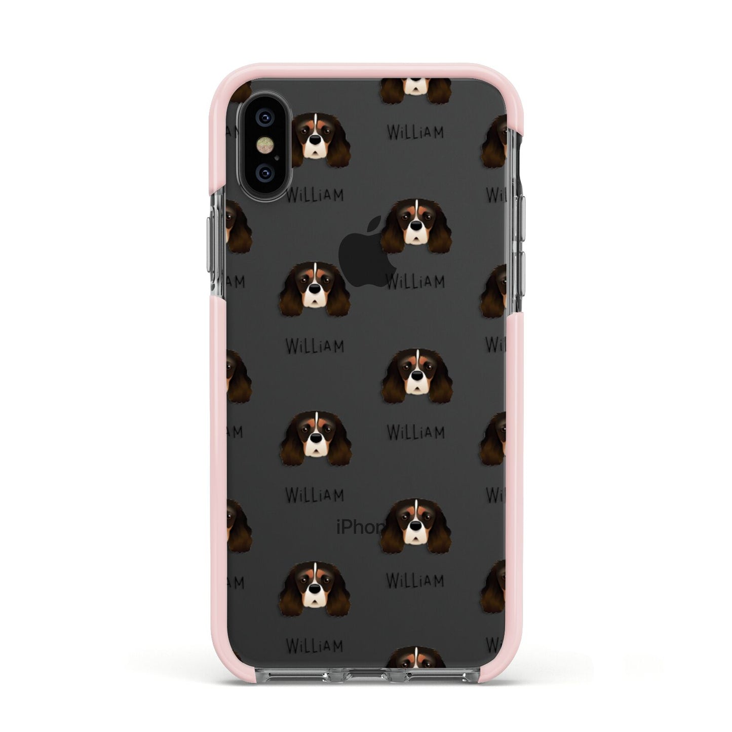 Cavalier King Charles Spaniel Icon with Name Apple iPhone Xs Impact Case Pink Edge on Black Phone