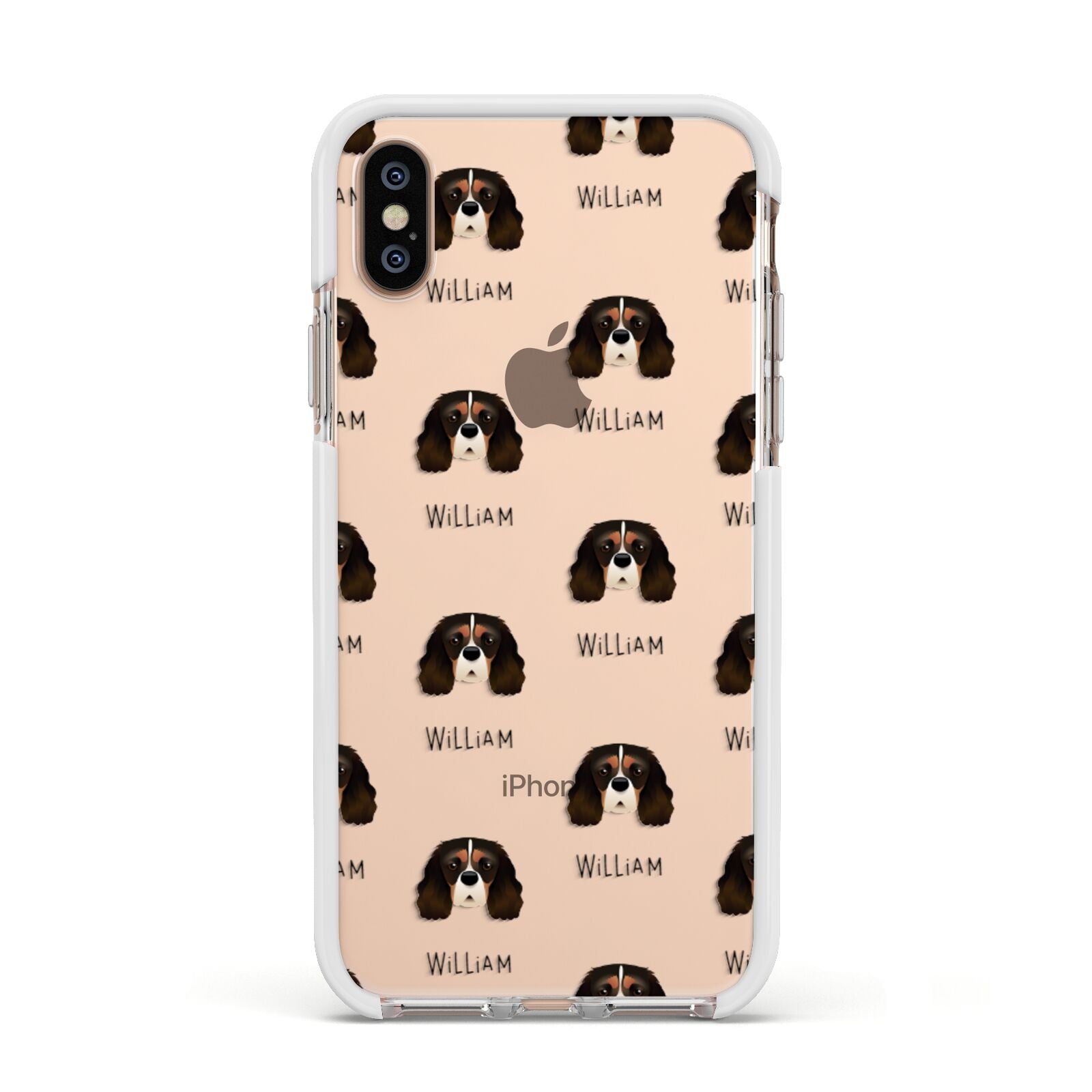 Cavalier King Charles Spaniel Icon with Name Apple iPhone Xs Impact Case White Edge on Gold Phone