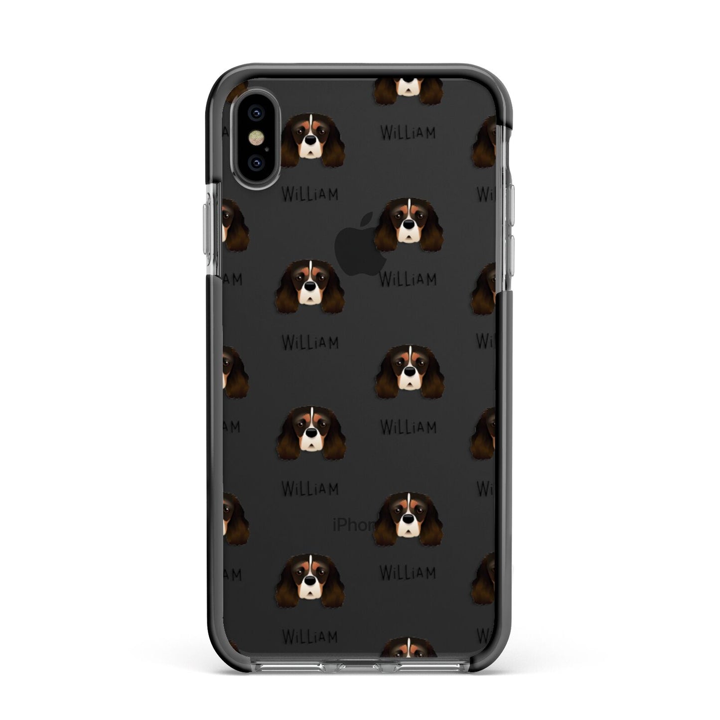 Cavalier King Charles Spaniel Icon with Name Apple iPhone Xs Max Impact Case Black Edge on Black Phone