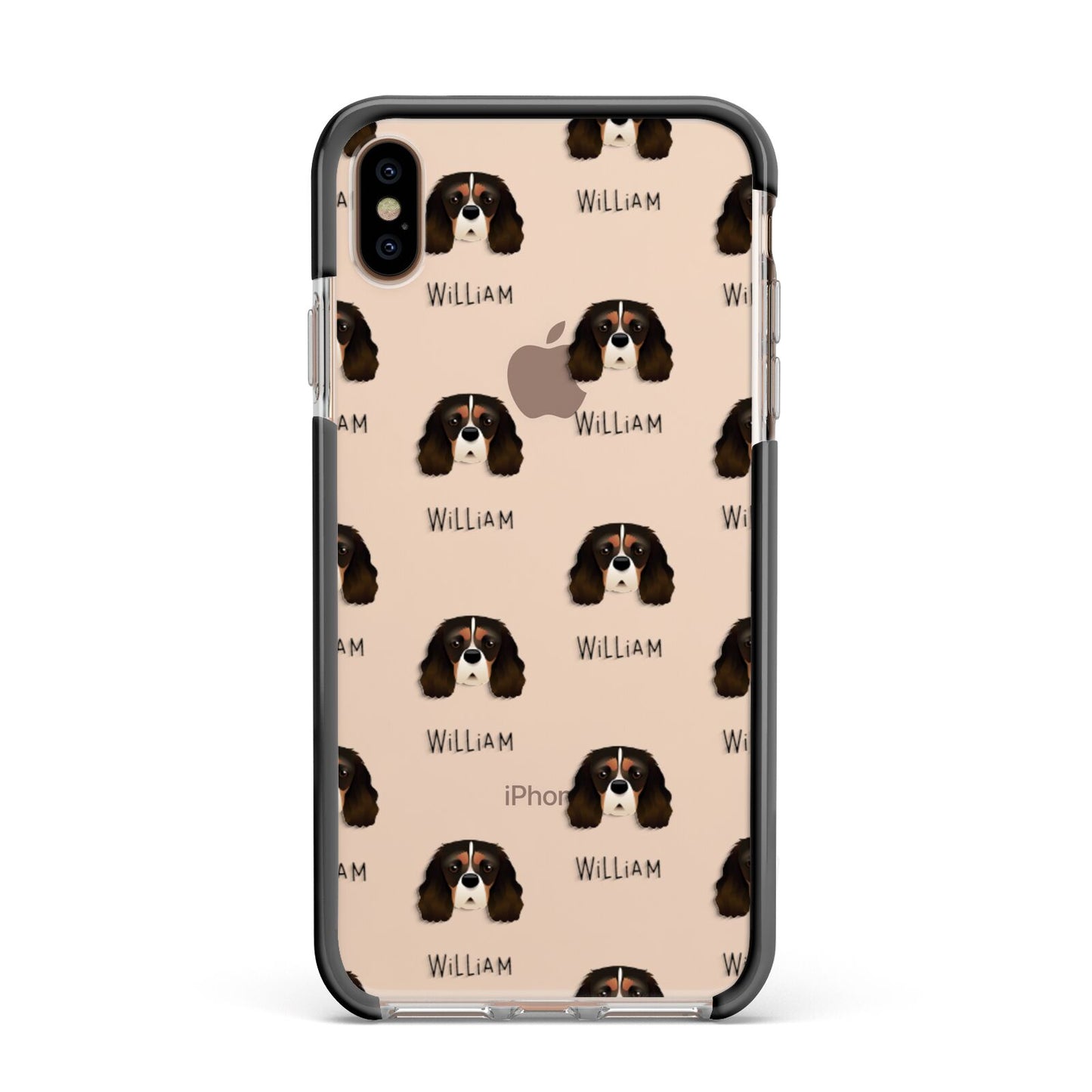 Cavalier King Charles Spaniel Icon with Name Apple iPhone Xs Max Impact Case Black Edge on Gold Phone