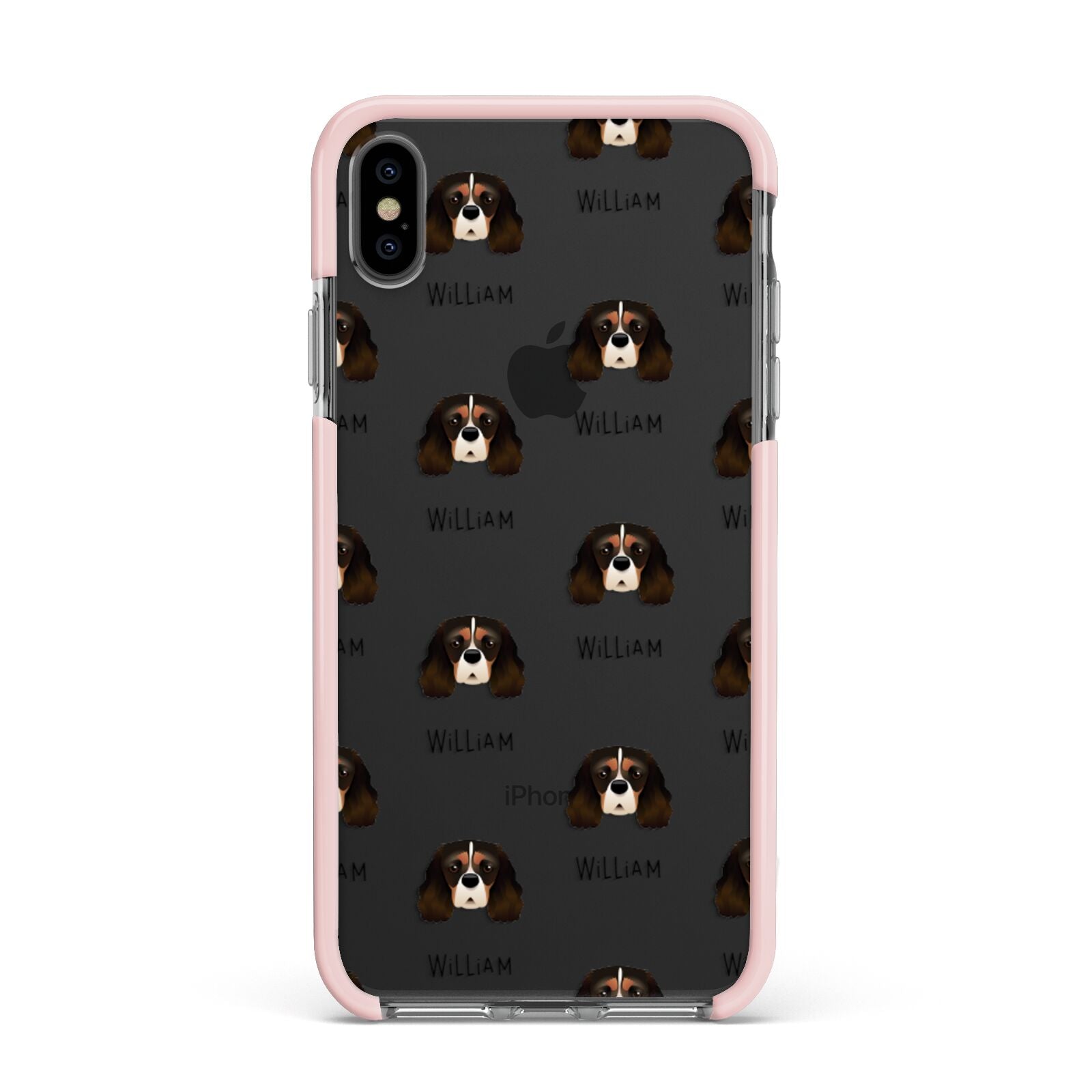Cavalier King Charles Spaniel Icon with Name Apple iPhone Xs Max Impact Case Pink Edge on Black Phone