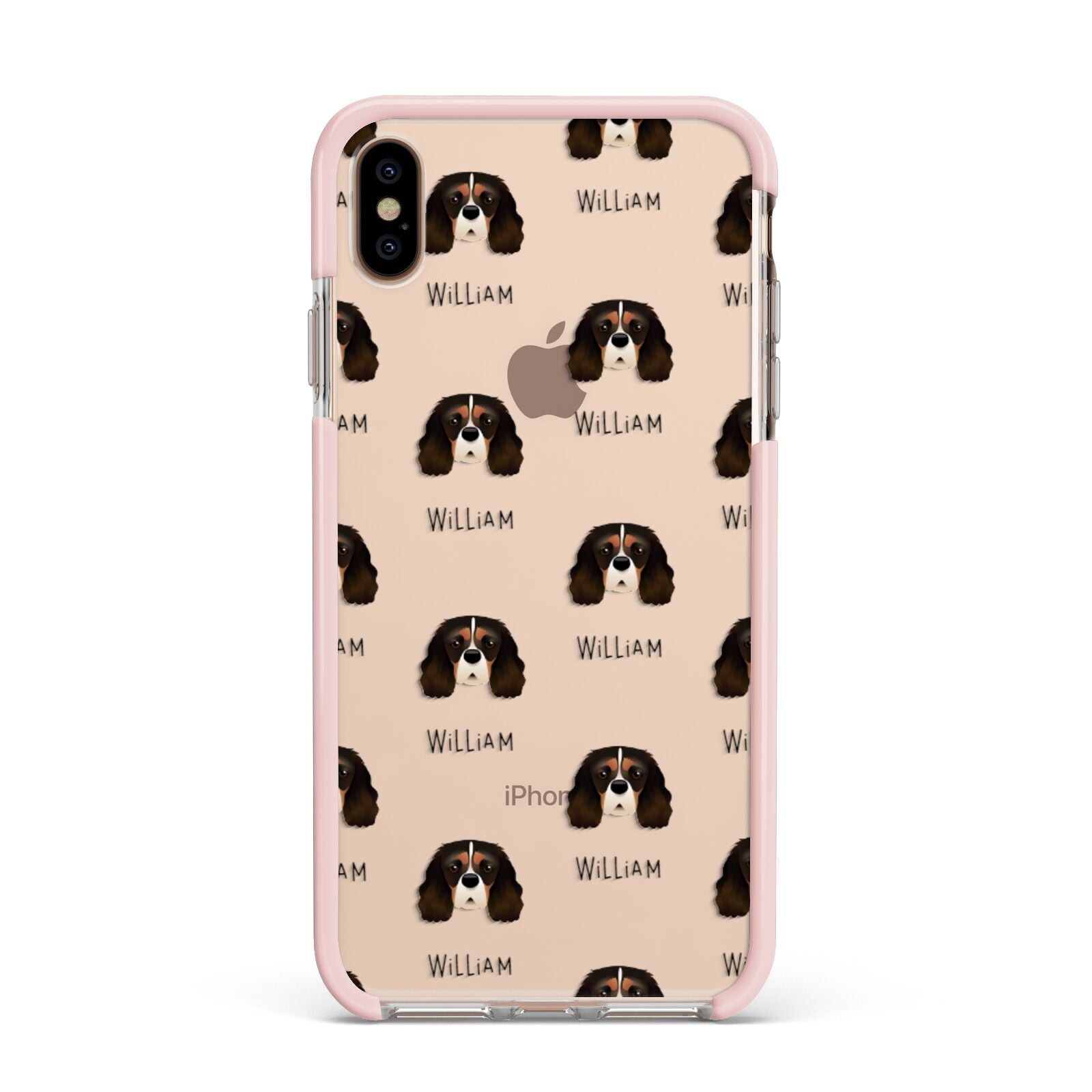 Cavalier King Charles Spaniel Icon with Name Apple iPhone Xs Max Impact Case Pink Edge on Gold Phone