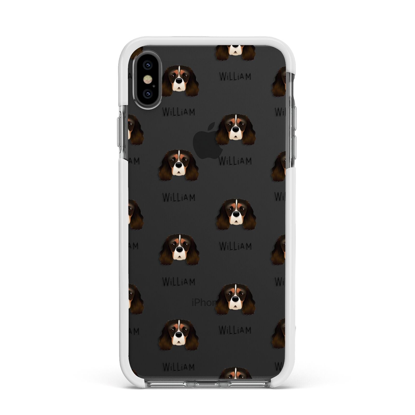 Cavalier King Charles Spaniel Icon with Name Apple iPhone Xs Max Impact Case White Edge on Black Phone