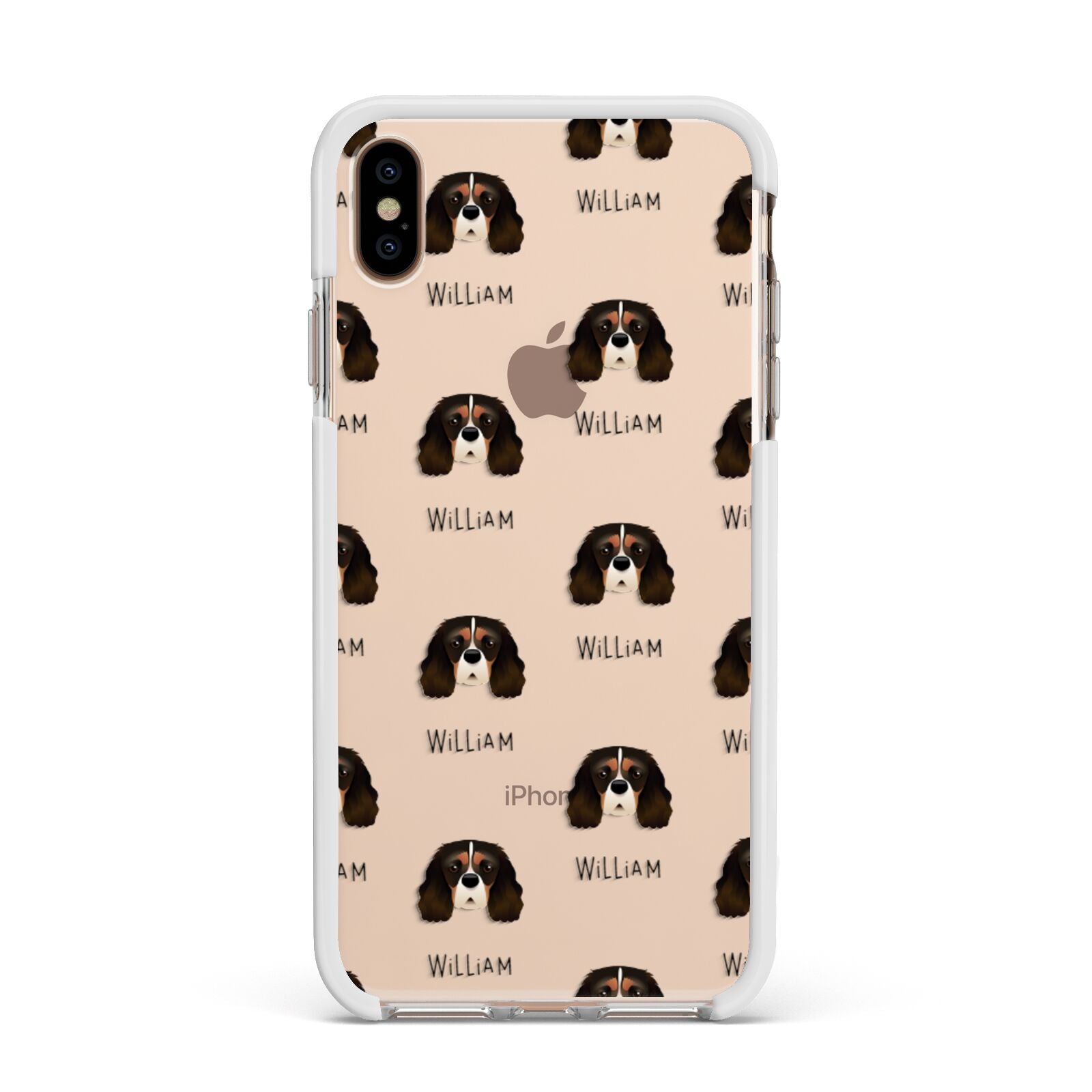 Cavalier King Charles Spaniel Icon with Name Apple iPhone Xs Max Impact Case White Edge on Gold Phone