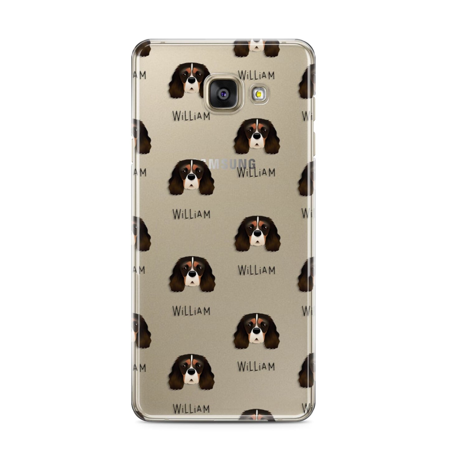 Cavalier King Charles Spaniel Icon with Name Samsung Galaxy A3 2016 Case on gold phone