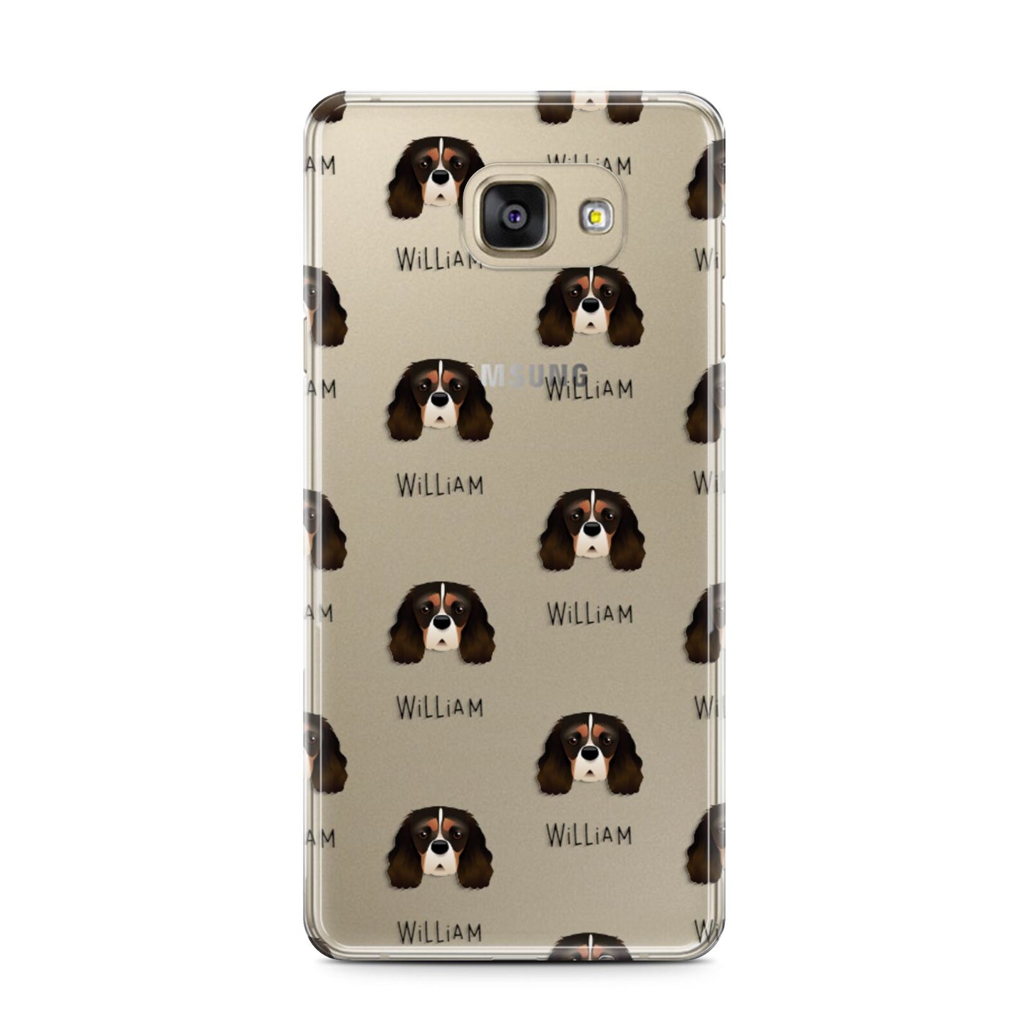 Cavalier King Charles Spaniel Icon with Name Samsung Galaxy A7 2016 Case on gold phone