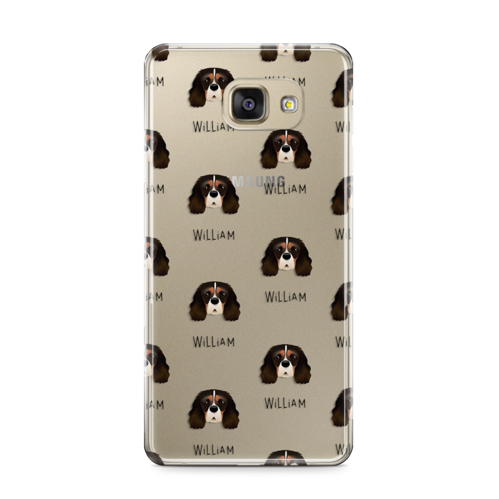 Cavalier King Charles Spaniel Icon with Name Samsung Galaxy A9 2016 Case on gold phone