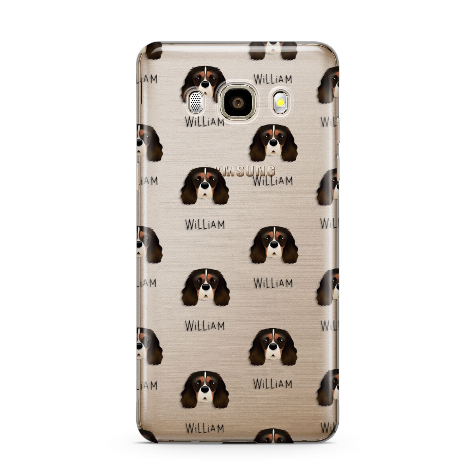 Cavalier King Charles Spaniel Icon with Name Samsung Galaxy J7 2016 Case on gold phone