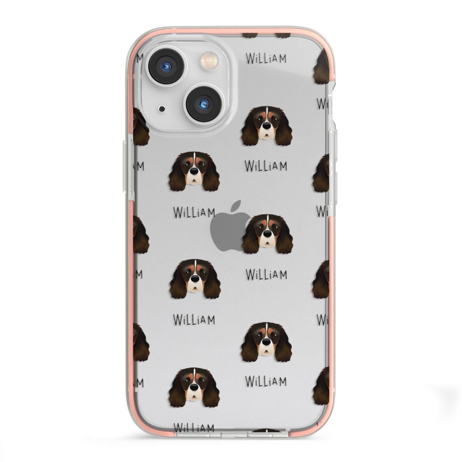 Cavalier King Charles Spaniel Icon with Name iPhone 13 Mini TPU Impact Case with Pink Edges