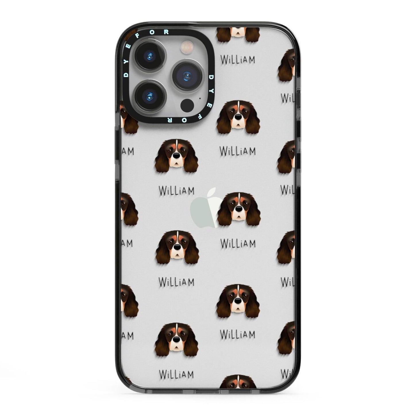 Cavalier King Charles Spaniel Icon with Name iPhone 13 Pro Max Black Impact Case on Silver phone