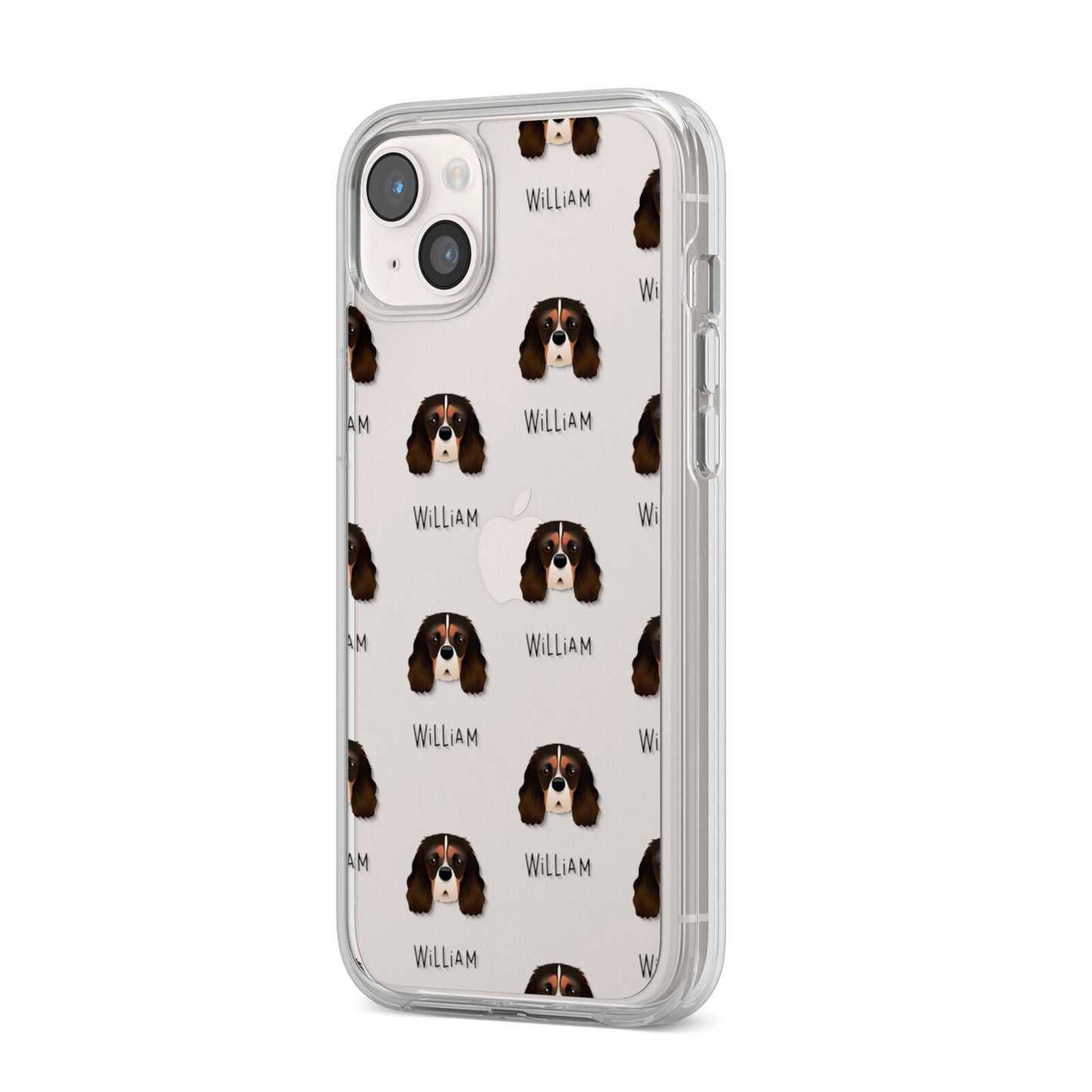 Cavalier King Charles Spaniel Icon with Name iPhone 14 Plus Clear Tough Case Starlight Angled Image