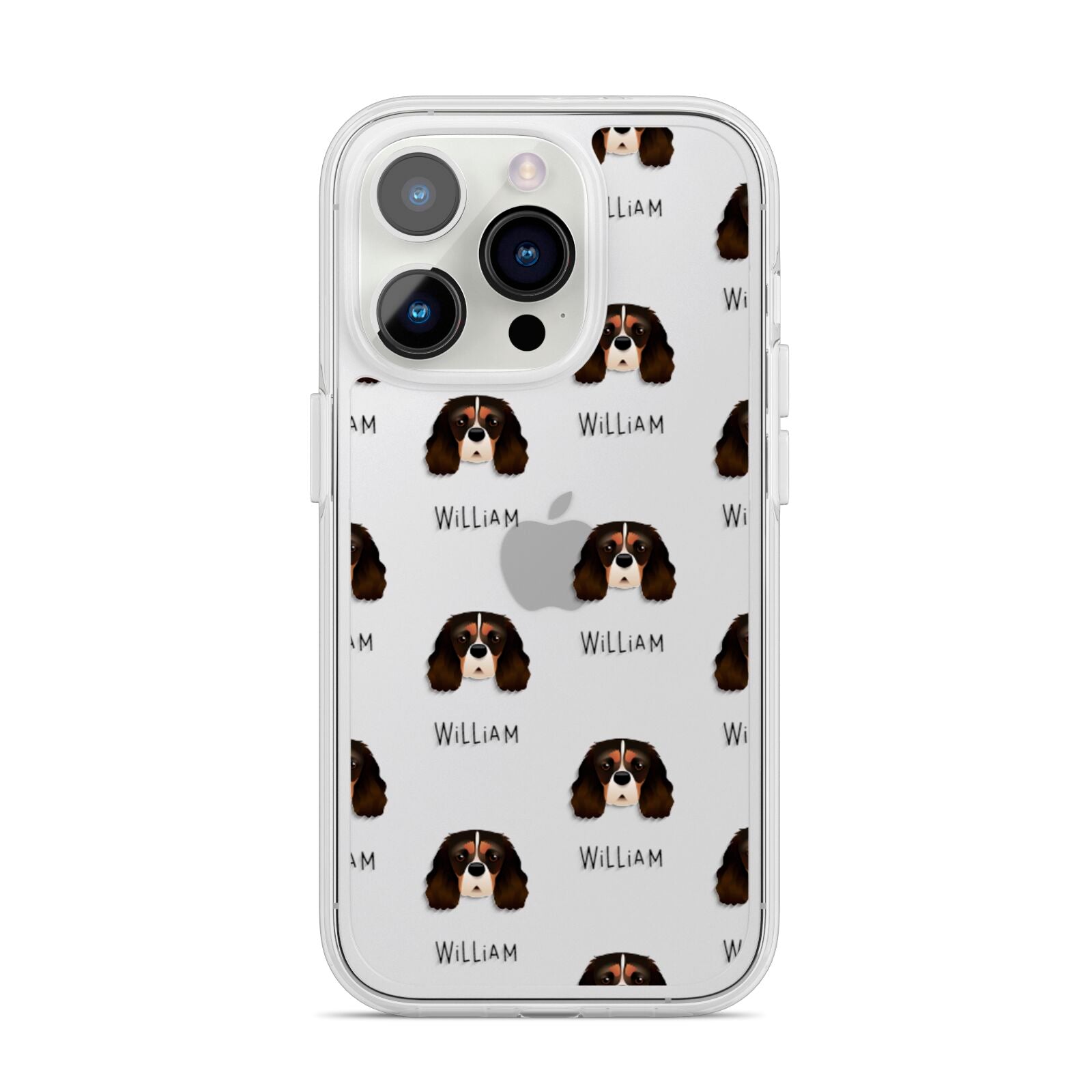 Cavalier King Charles Spaniel Icon with Name iPhone 14 Pro Clear Tough Case Silver