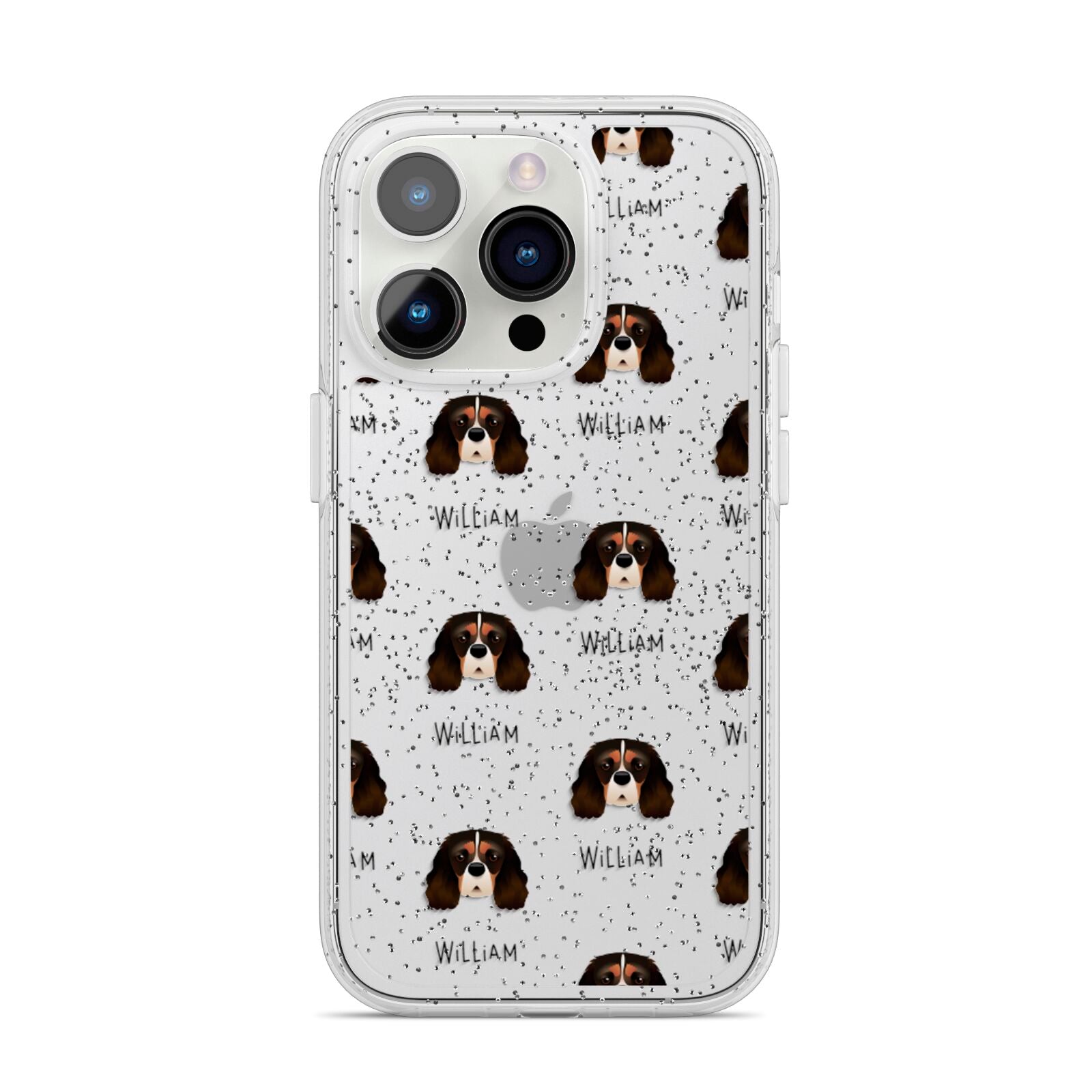 Cavalier King Charles Spaniel Icon with Name iPhone 14 Pro Glitter Tough Case Silver