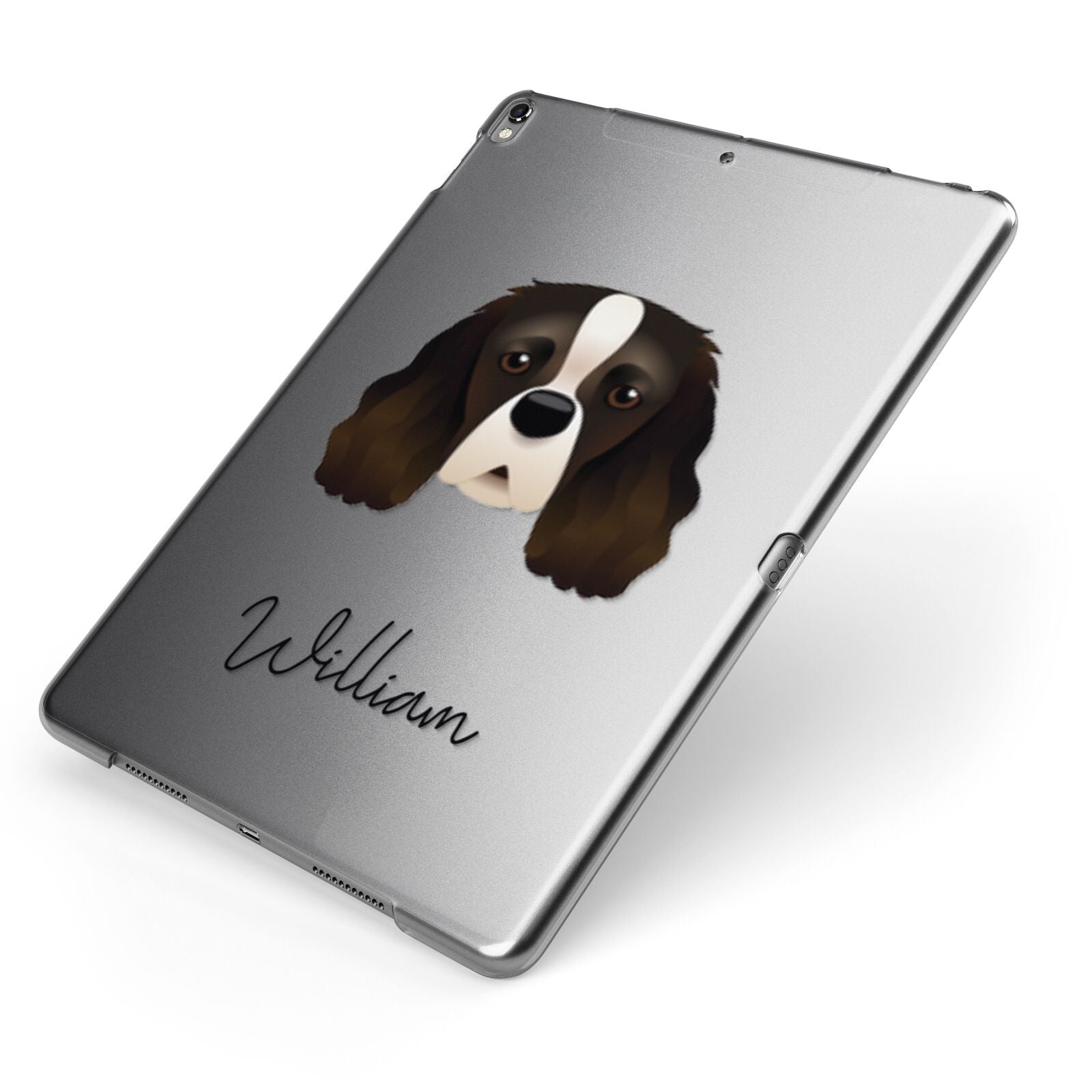 Cavalier King Charles Spaniel Personalised Apple iPad Case on Grey iPad Side View
