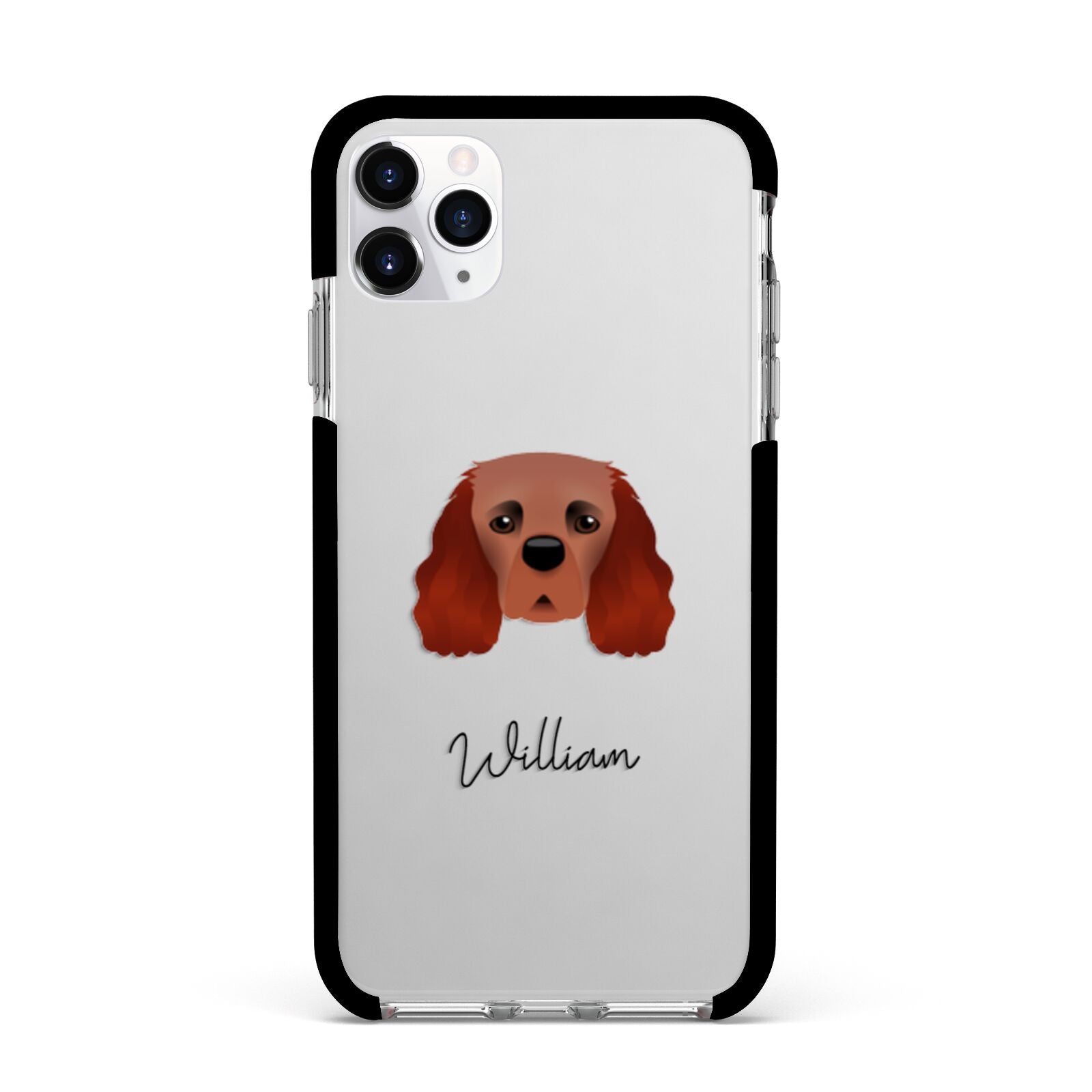 Cavalier King Charles Spaniel Personalised Apple iPhone 11 Pro Max in Silver with Black Impact Case