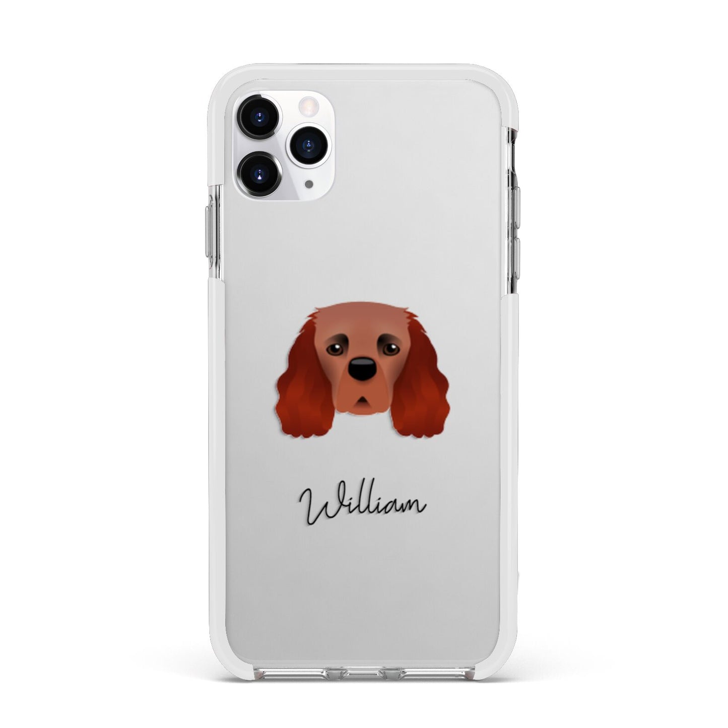 Cavalier King Charles Spaniel Personalised Apple iPhone 11 Pro Max in Silver with White Impact Case