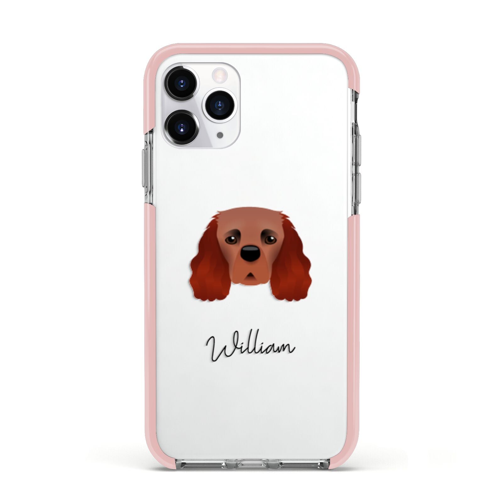 Cavalier King Charles Spaniel Personalised Apple iPhone 11 Pro in Silver with Pink Impact Case