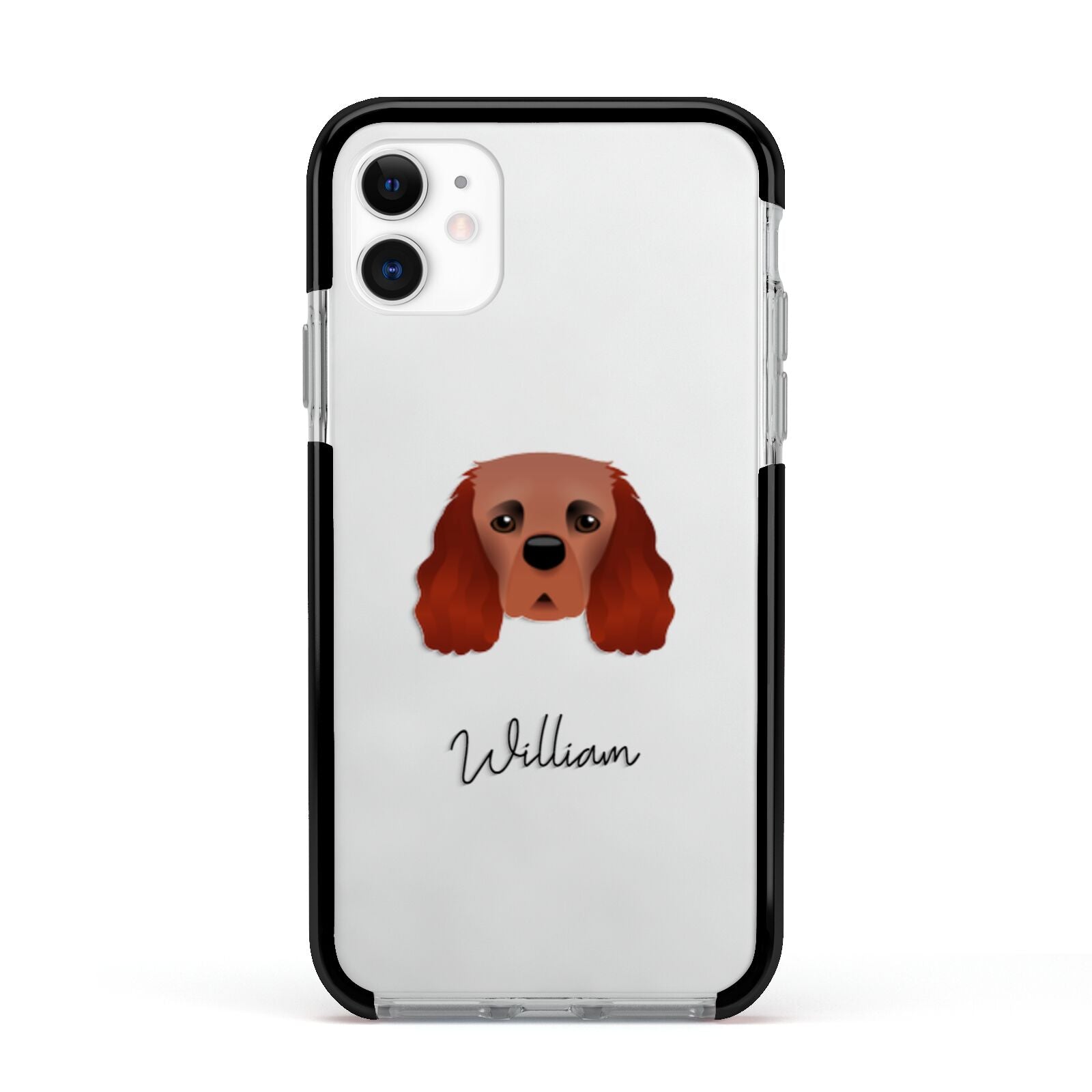 Cavalier King Charles Spaniel Personalised Apple iPhone 11 in White with Black Impact Case