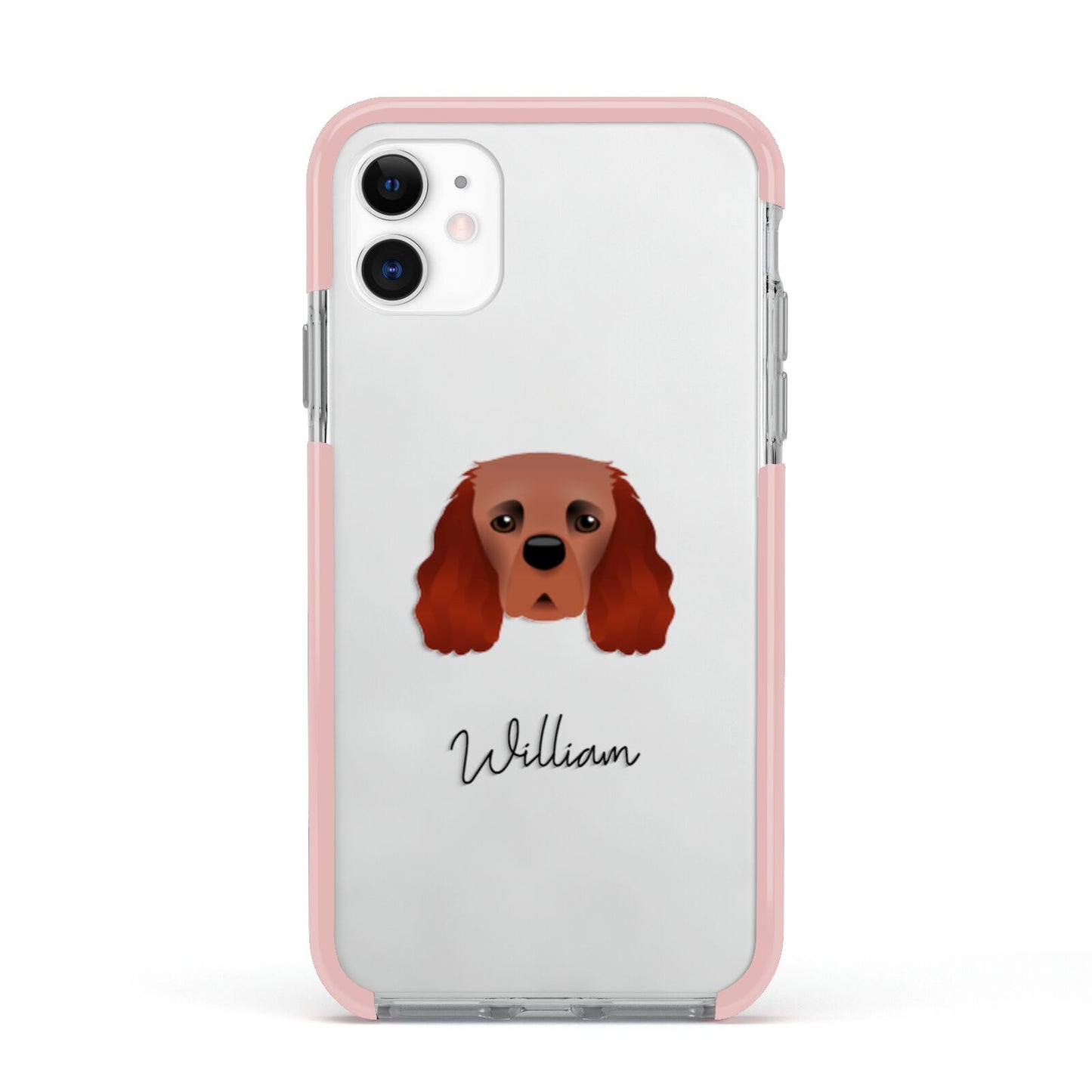 Cavalier King Charles Spaniel Personalised Apple iPhone 11 in White with Pink Impact Case