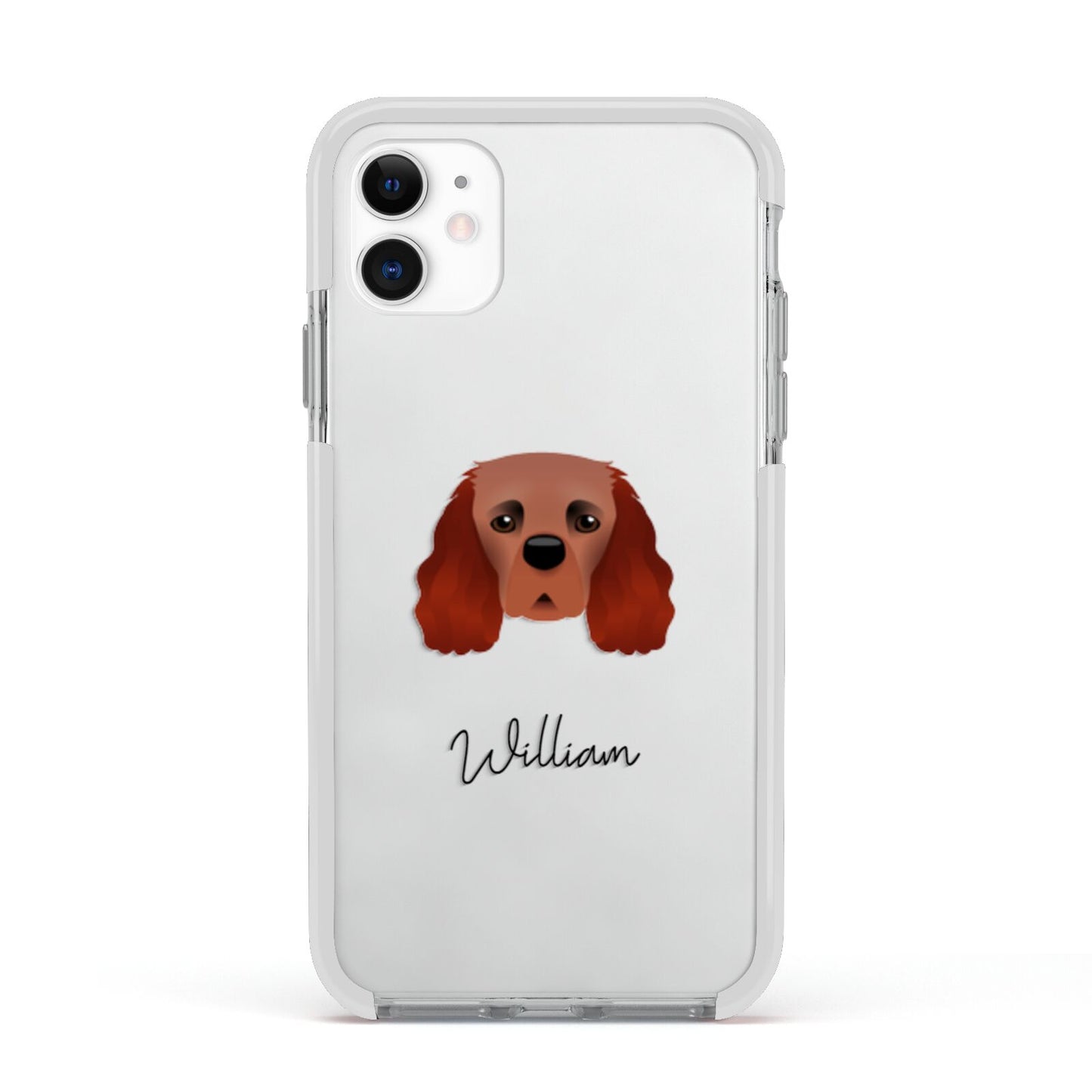 Cavalier King Charles Spaniel Personalised Apple iPhone 11 in White with White Impact Case